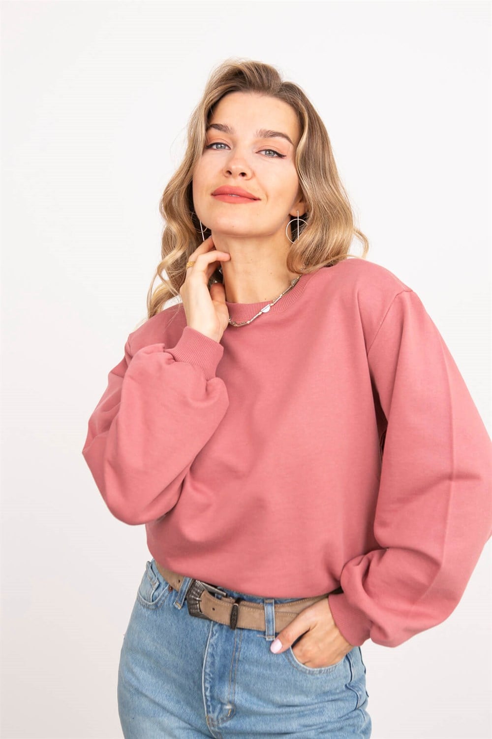 Gül Kurusu Bisiklet Yaka Sweatshirt
