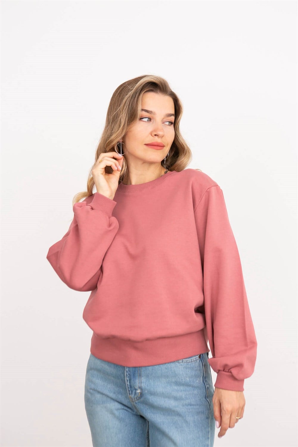 Gül Kurusu Bisiklet Yaka Sweatshirt
