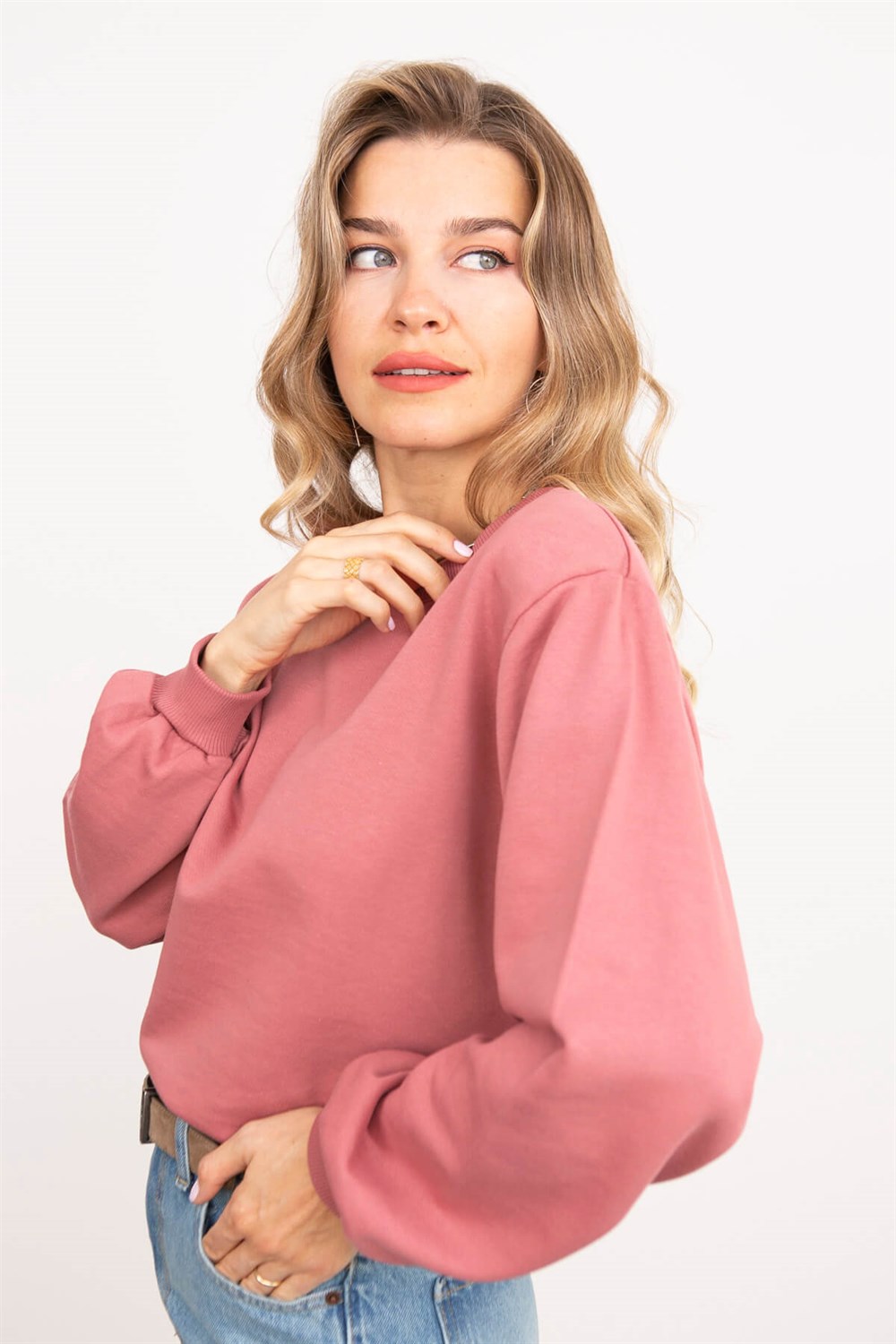 Gül Kurusu Bisiklet Yaka Sweatshirt