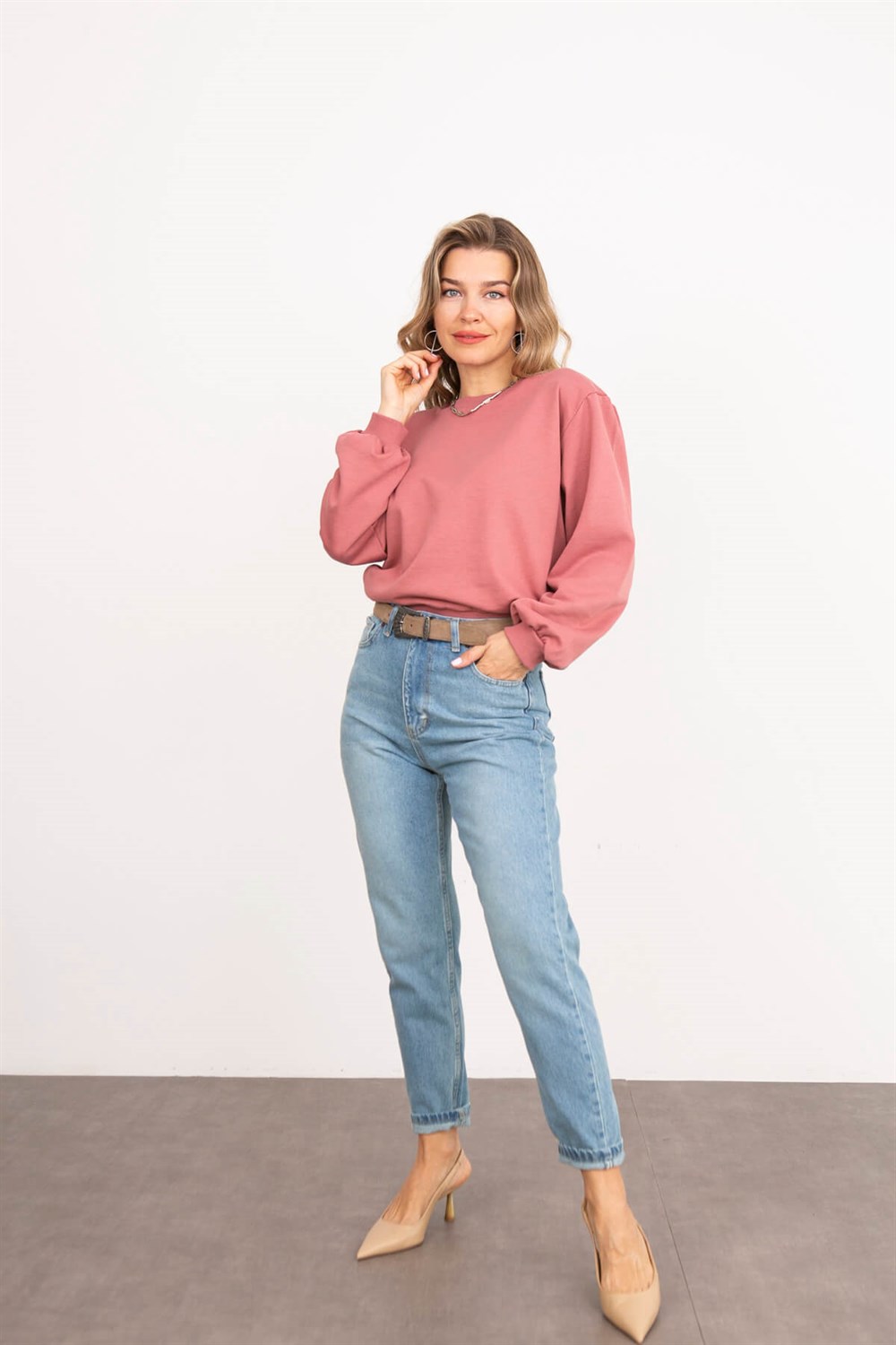 Gül Kurusu Bisiklet Yaka Sweatshirt