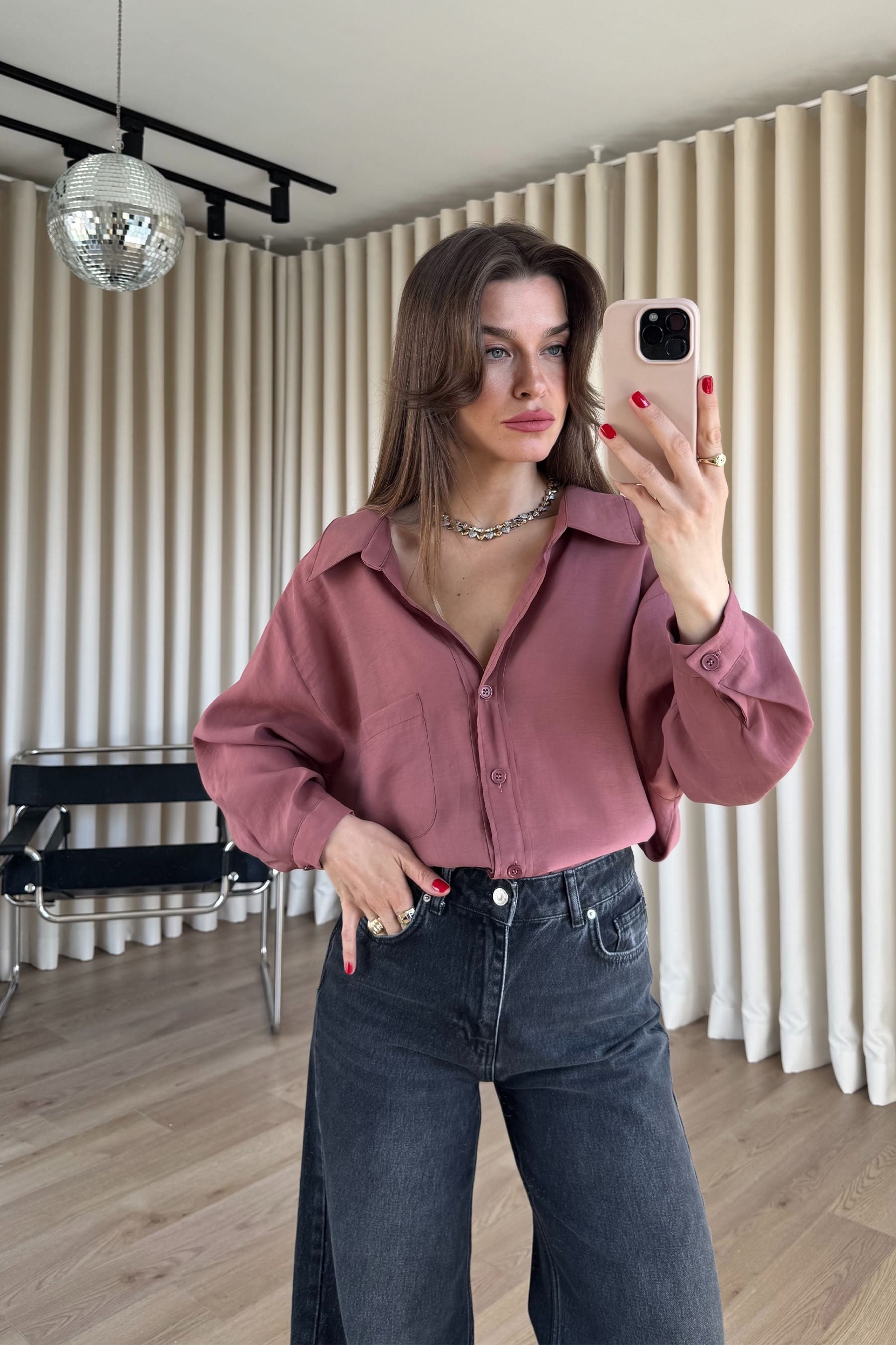 Gül Kurusu Oversize Modal Kumaş Gömlek