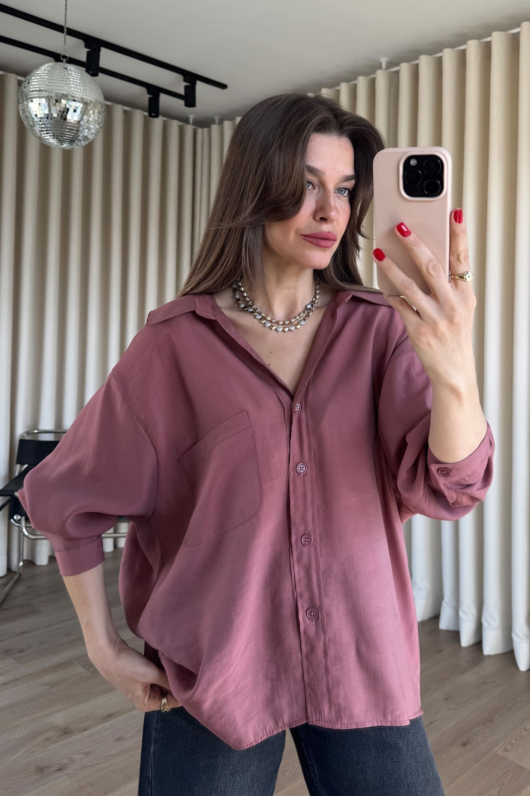 Gül Kurusu Oversize Modal Kumaş Gömlek