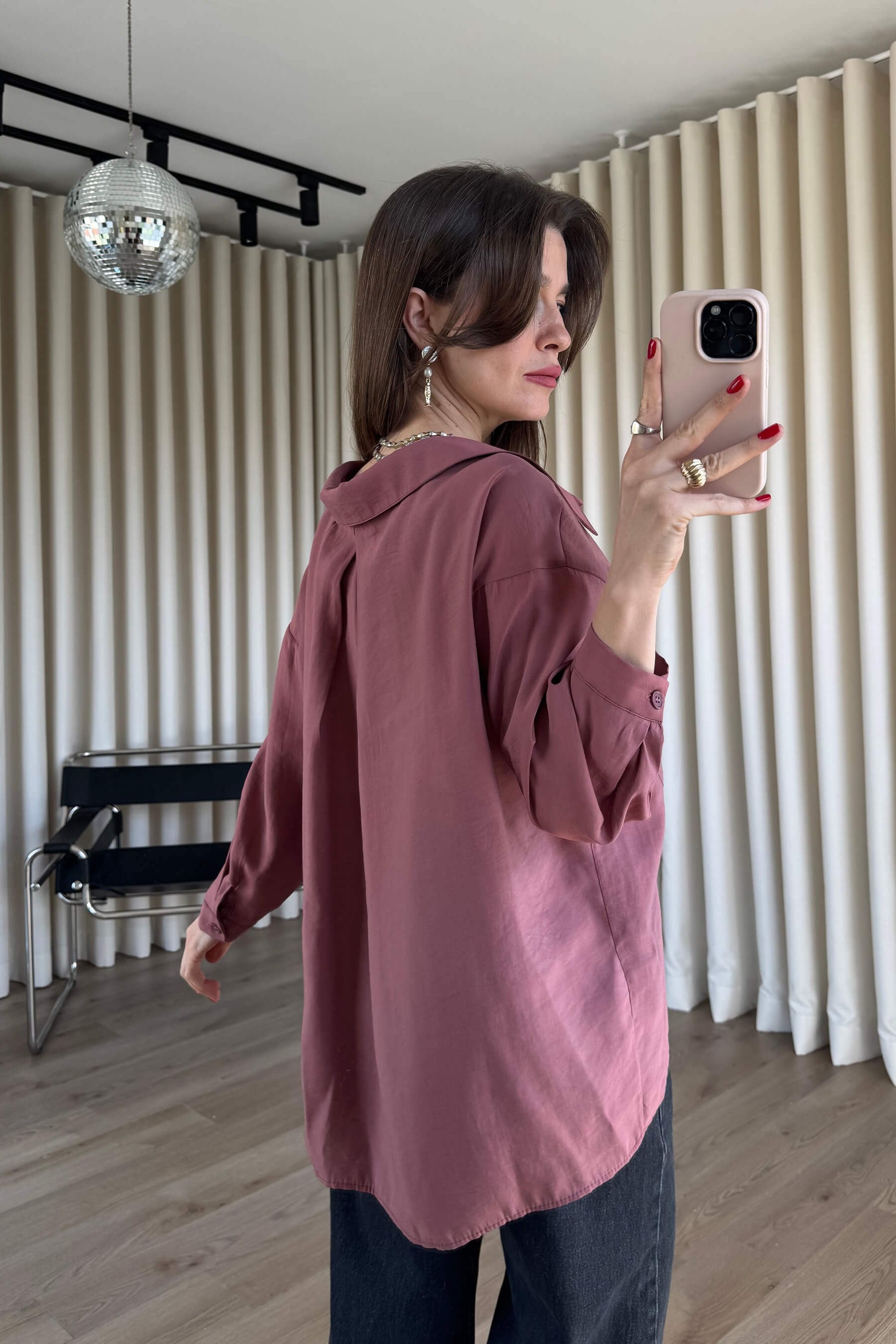 Gül Kurusu Oversize Modal Kumaş Gömlek