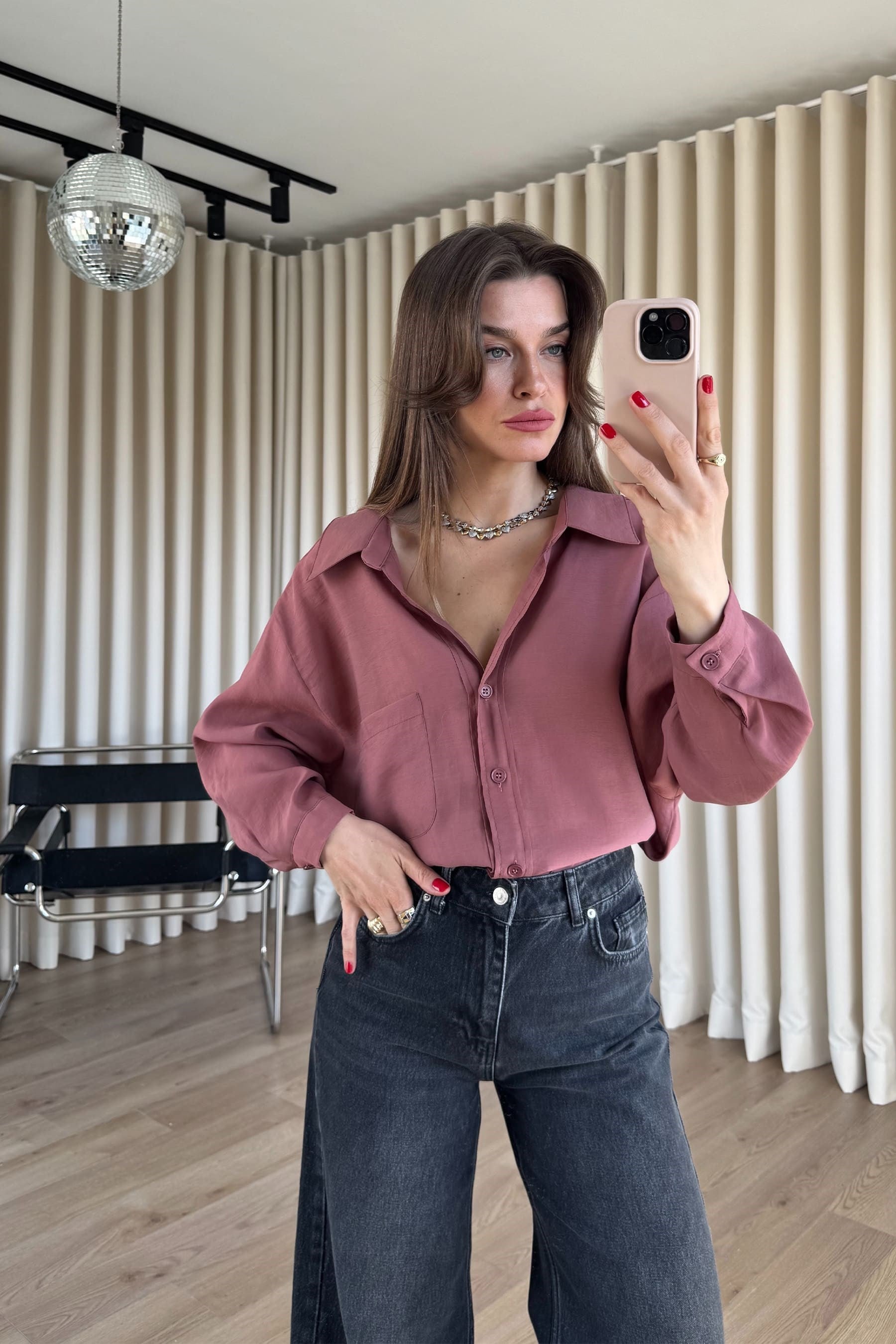 Gül Kurusu Oversize Modal Kumaş Gömlek