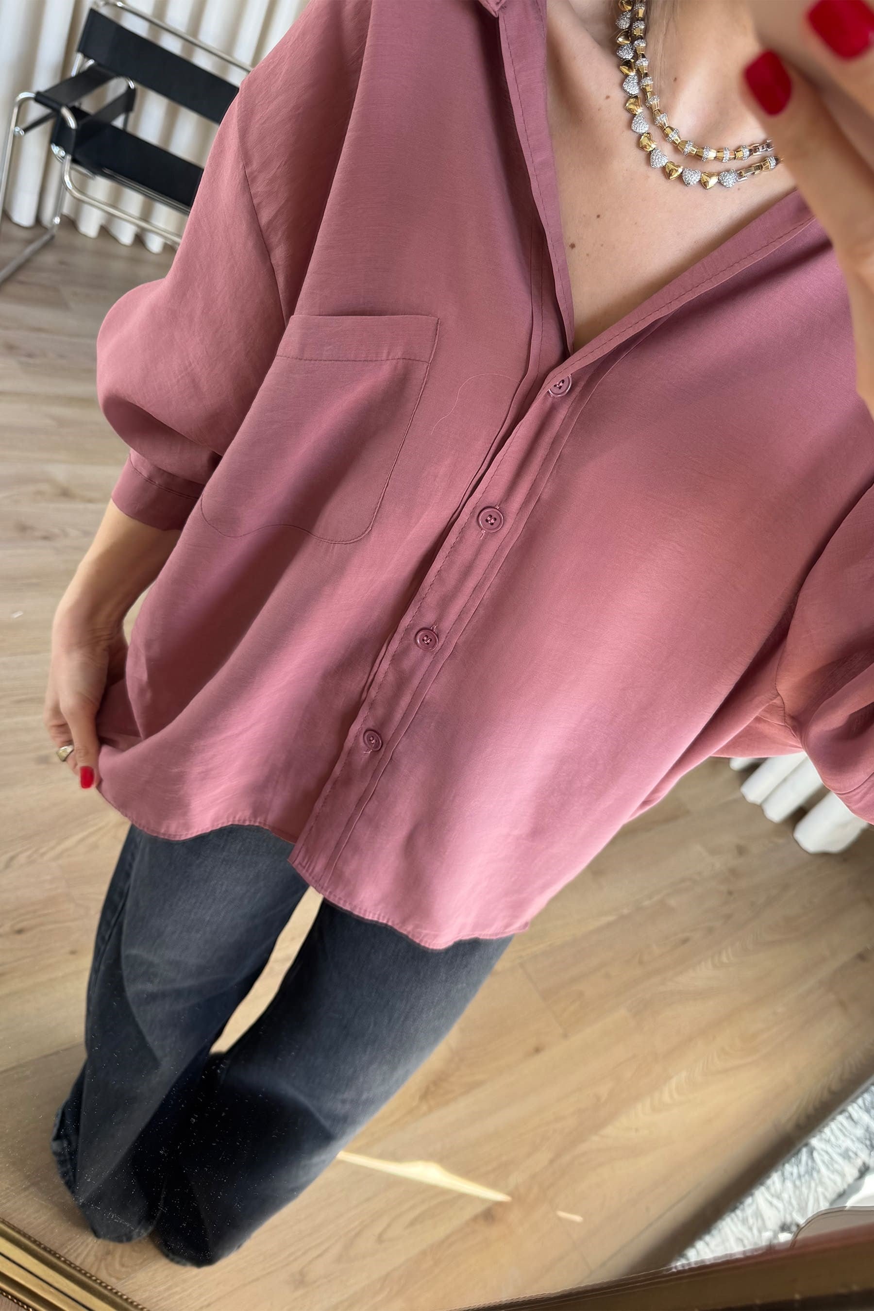 Gül Kurusu Oversize Modal Kumaş Gömlek