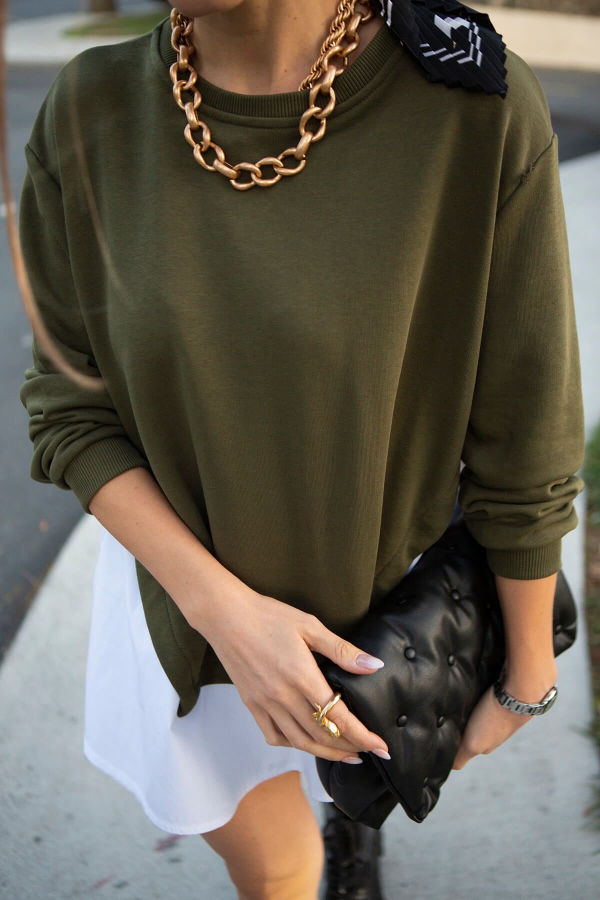 Haki Altı Poplin Sweatshirt