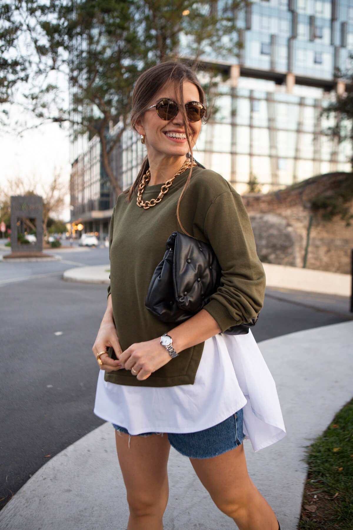 Haki Altı Poplin Sweatshirt