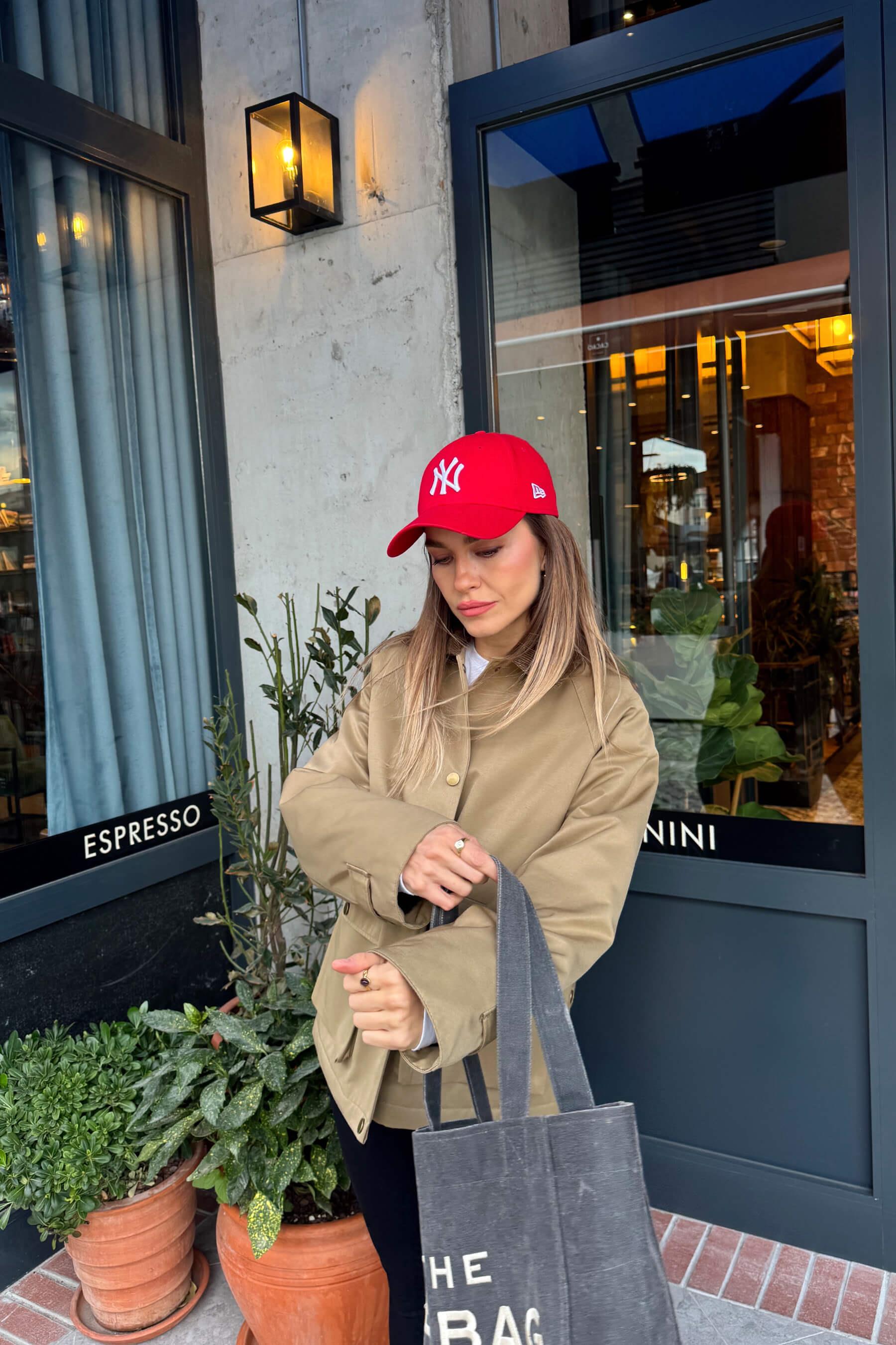 Haki Kadife Yakalı Fermuarlı Oversize Kapitone Gabardin Ceket