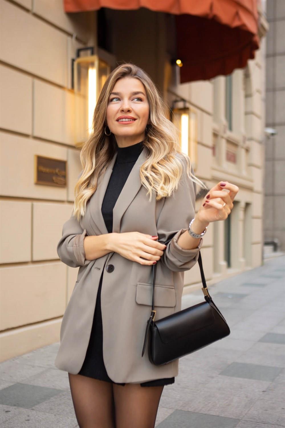 Haki Kruvaze Astarlı Vatkalı Blazer Ceket