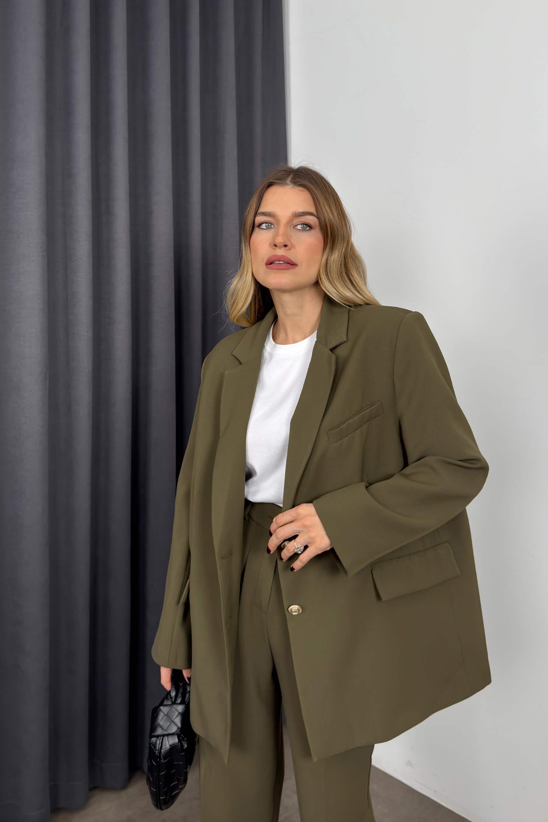 Haki Oversize Ceket Pantolon PremiumTakım