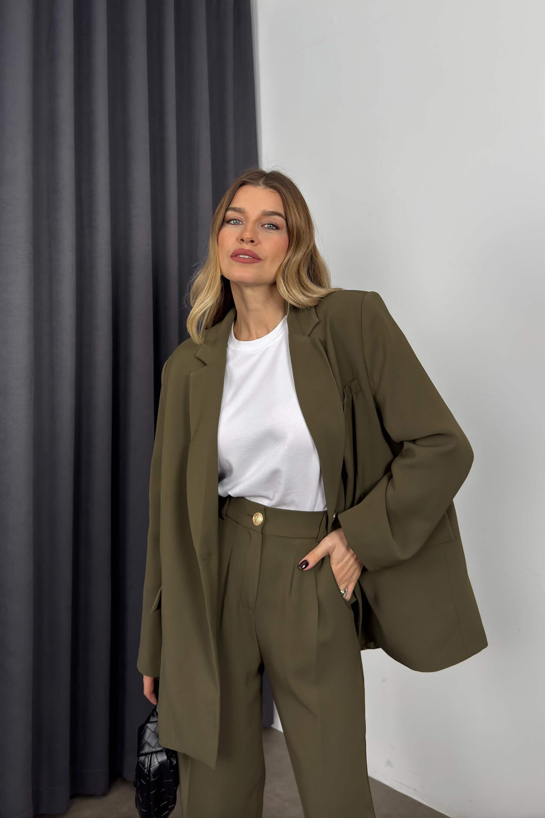 Haki Oversize Ceket Pantolon PremiumTakım
