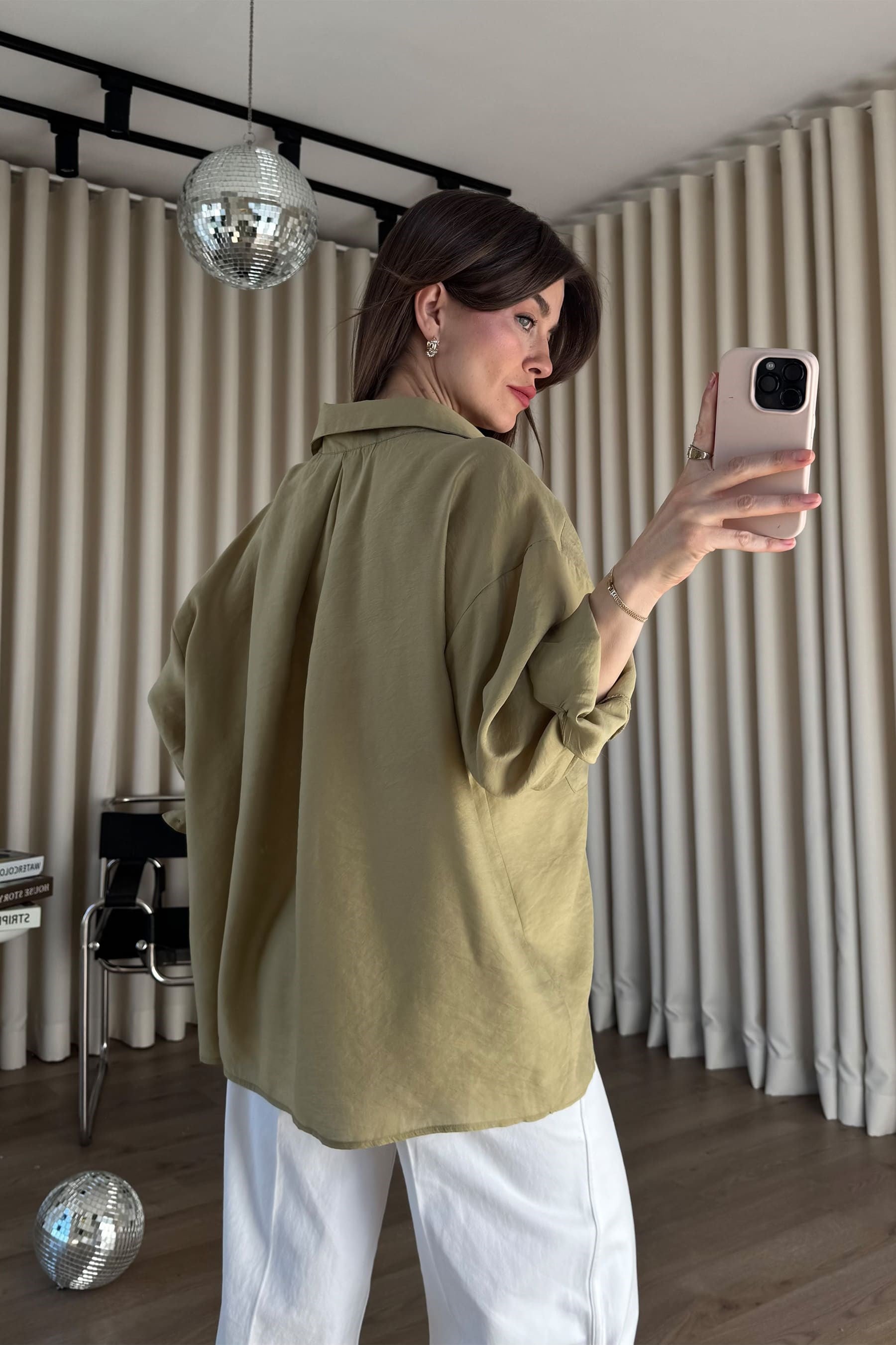 Haki Oversize Modal Kumaş Gömlek