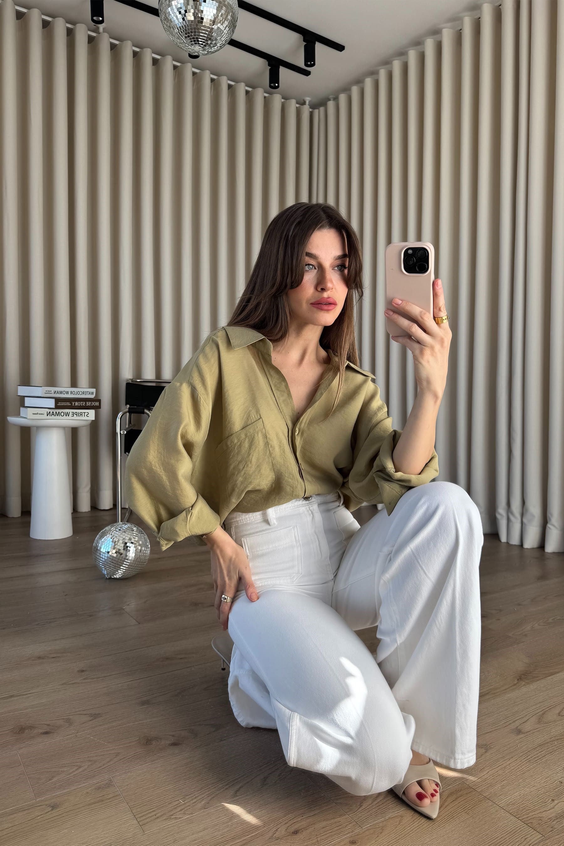 Haki Oversize Modal Kumaş Gömlek