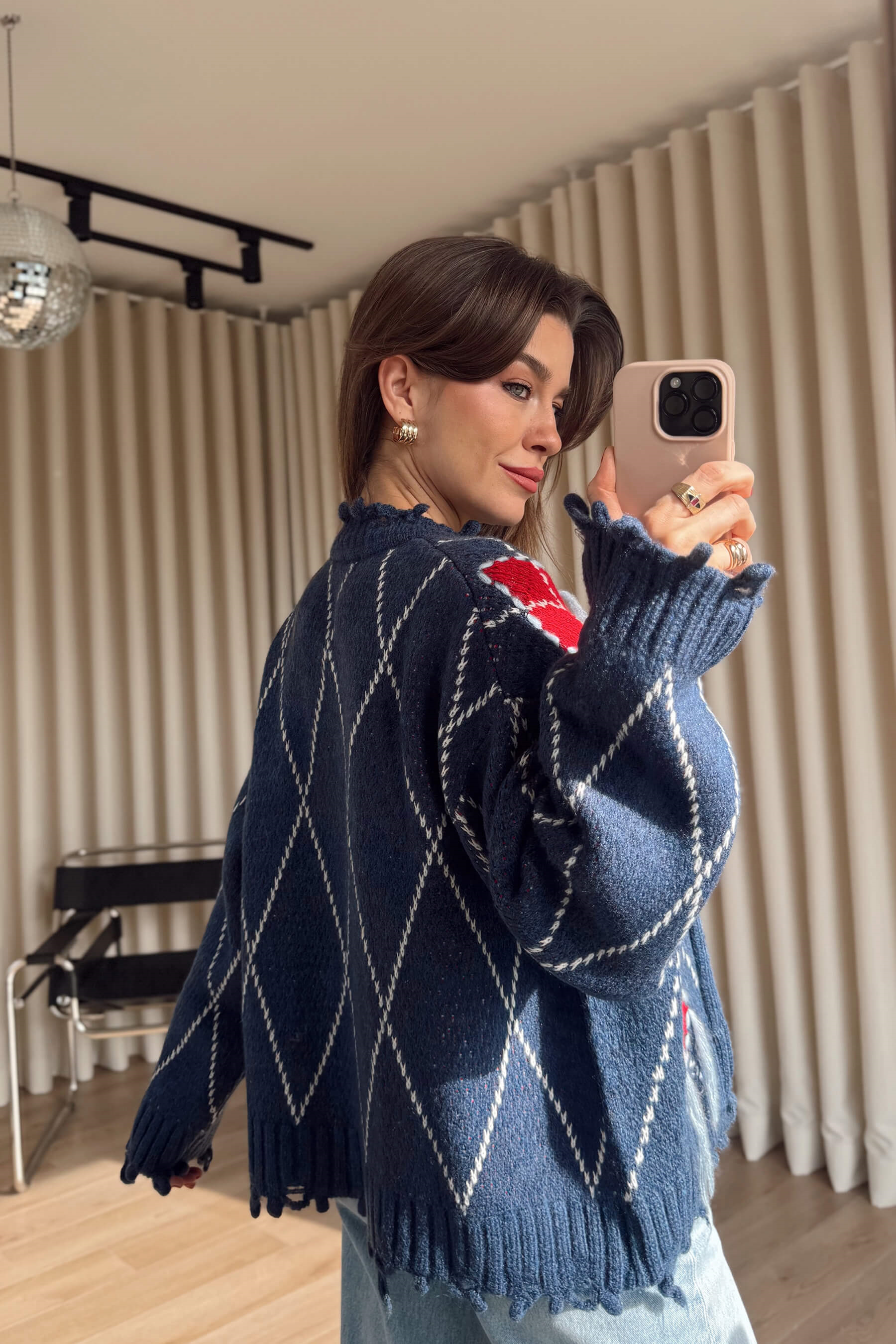 İndigo Kırmızı Saçaklı Hırka