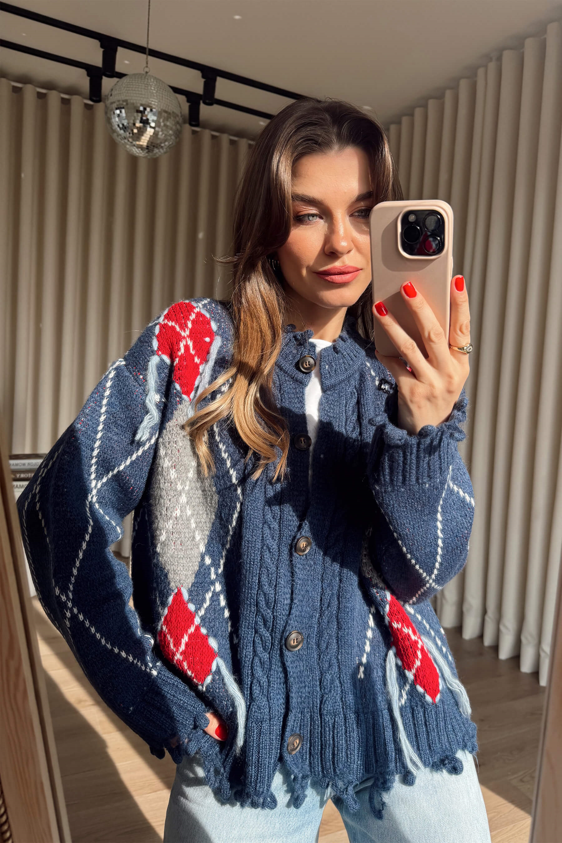 İndigo Kırmızı Saçaklı Hırka