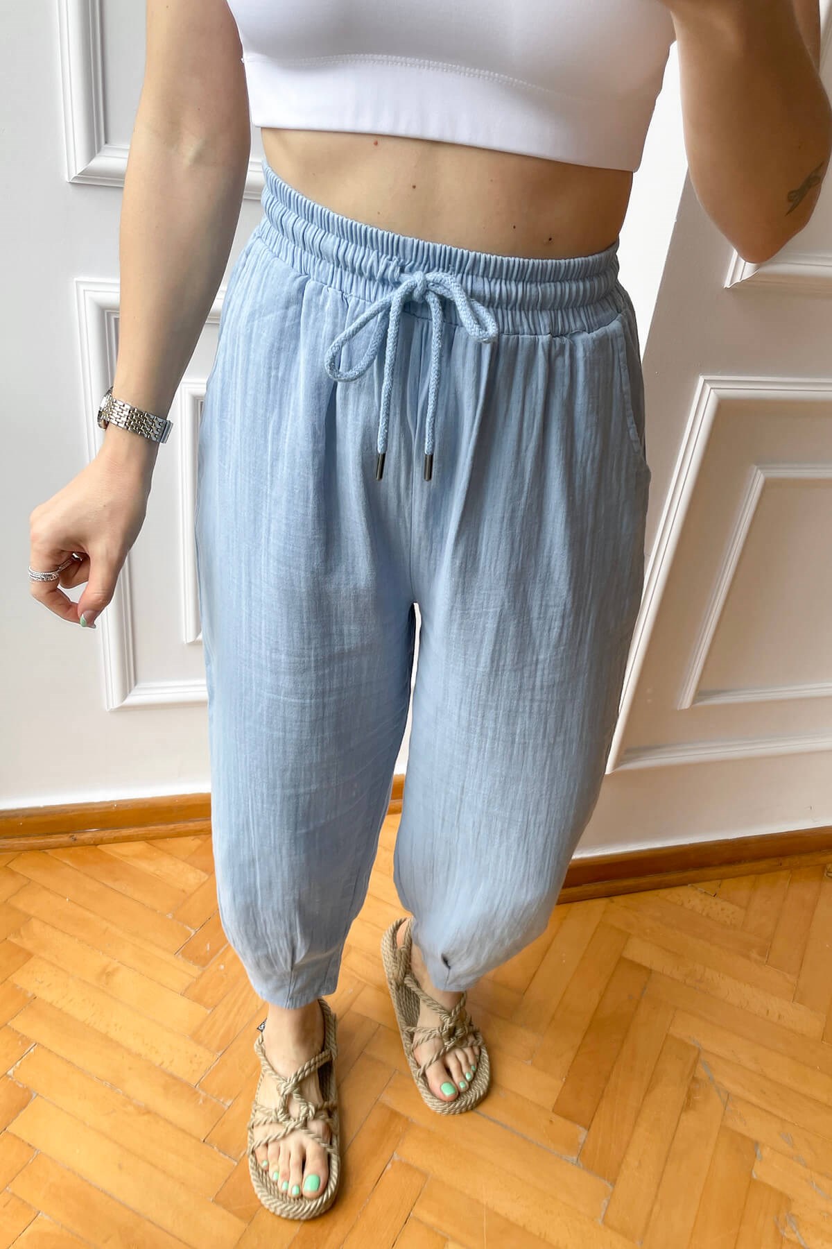 İndigo Müslin Kumaş Pantolon