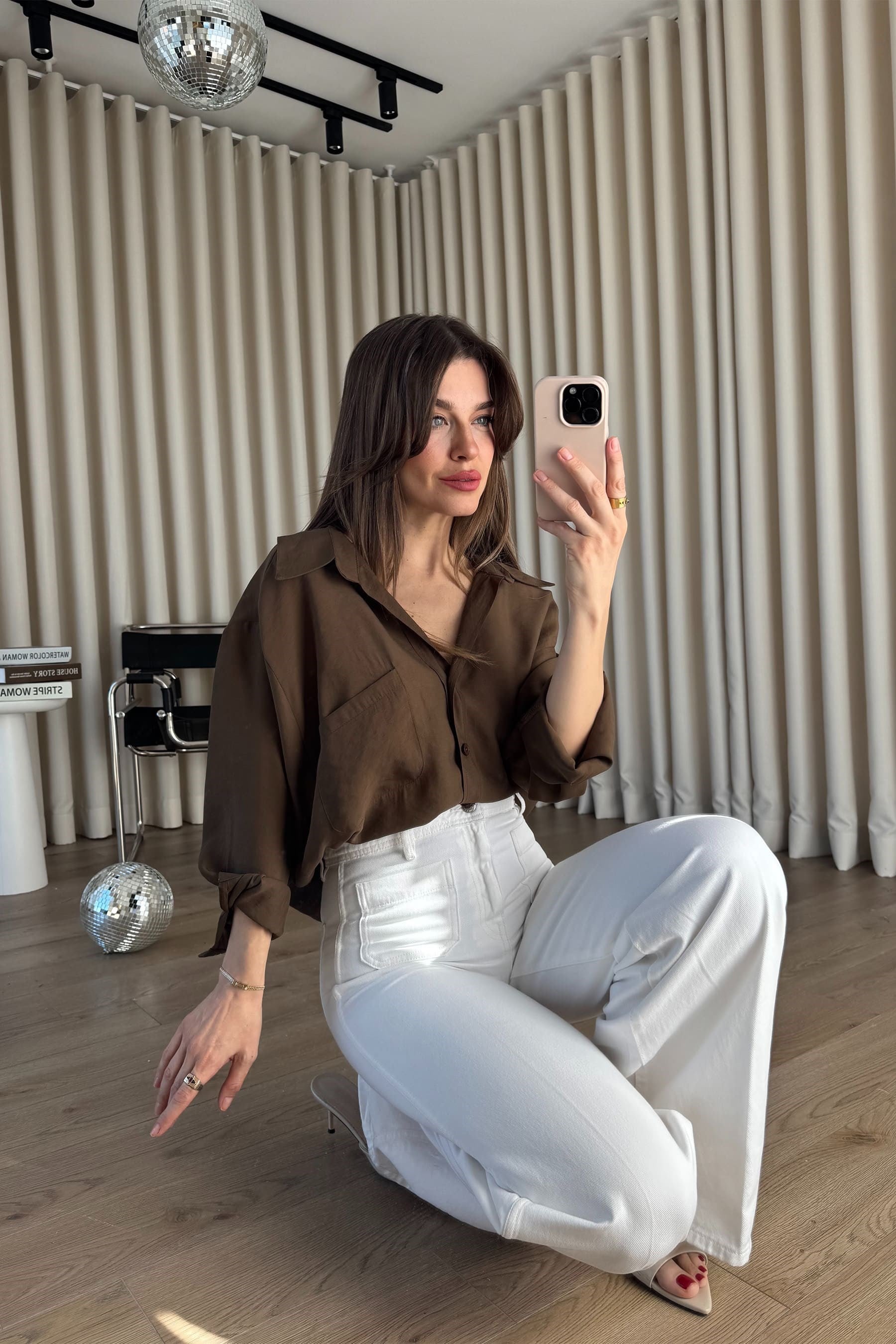 Kahve Oversize Modal Kumaş Gömlek