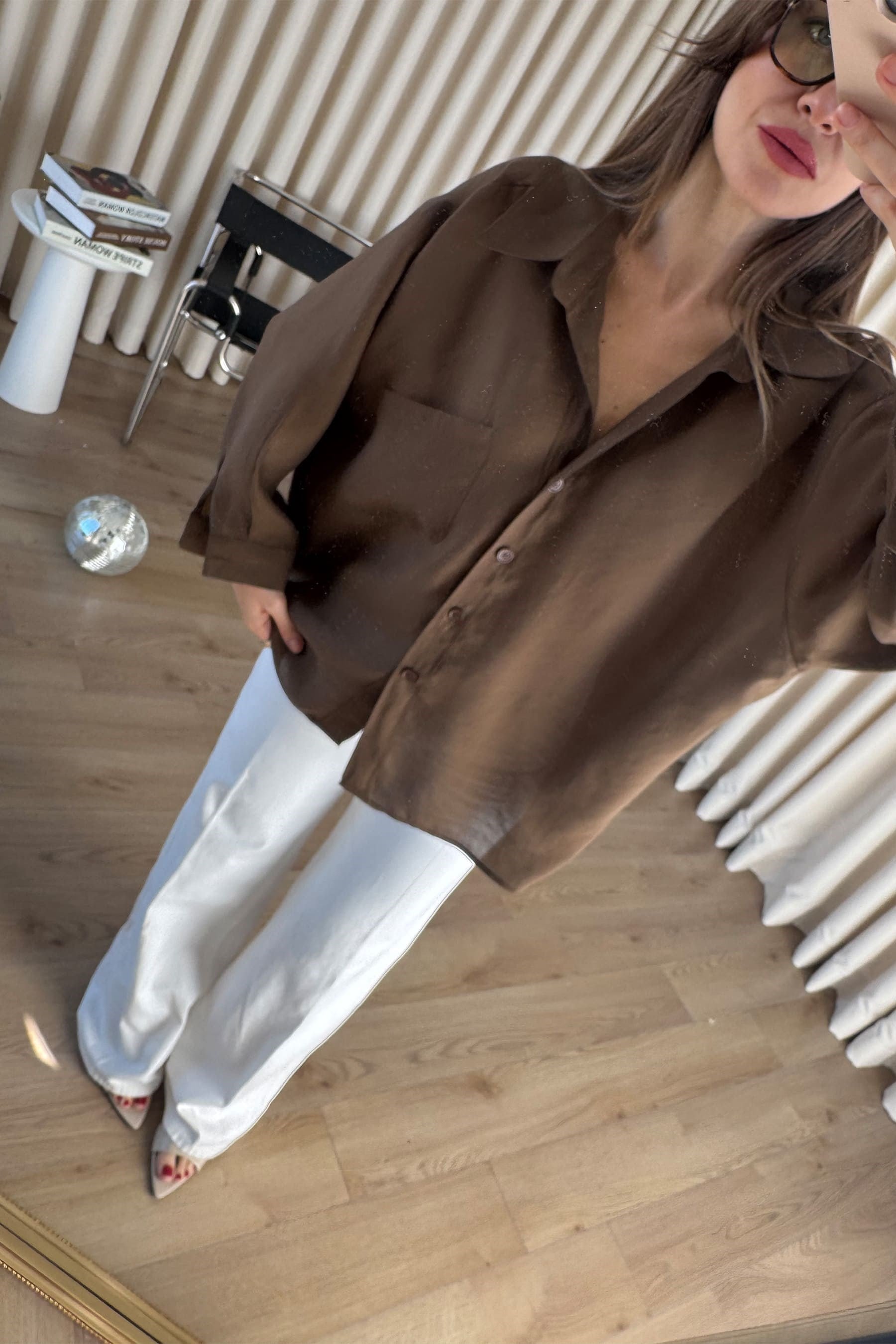 Kahve Oversize Modal Kumaş Gömlek