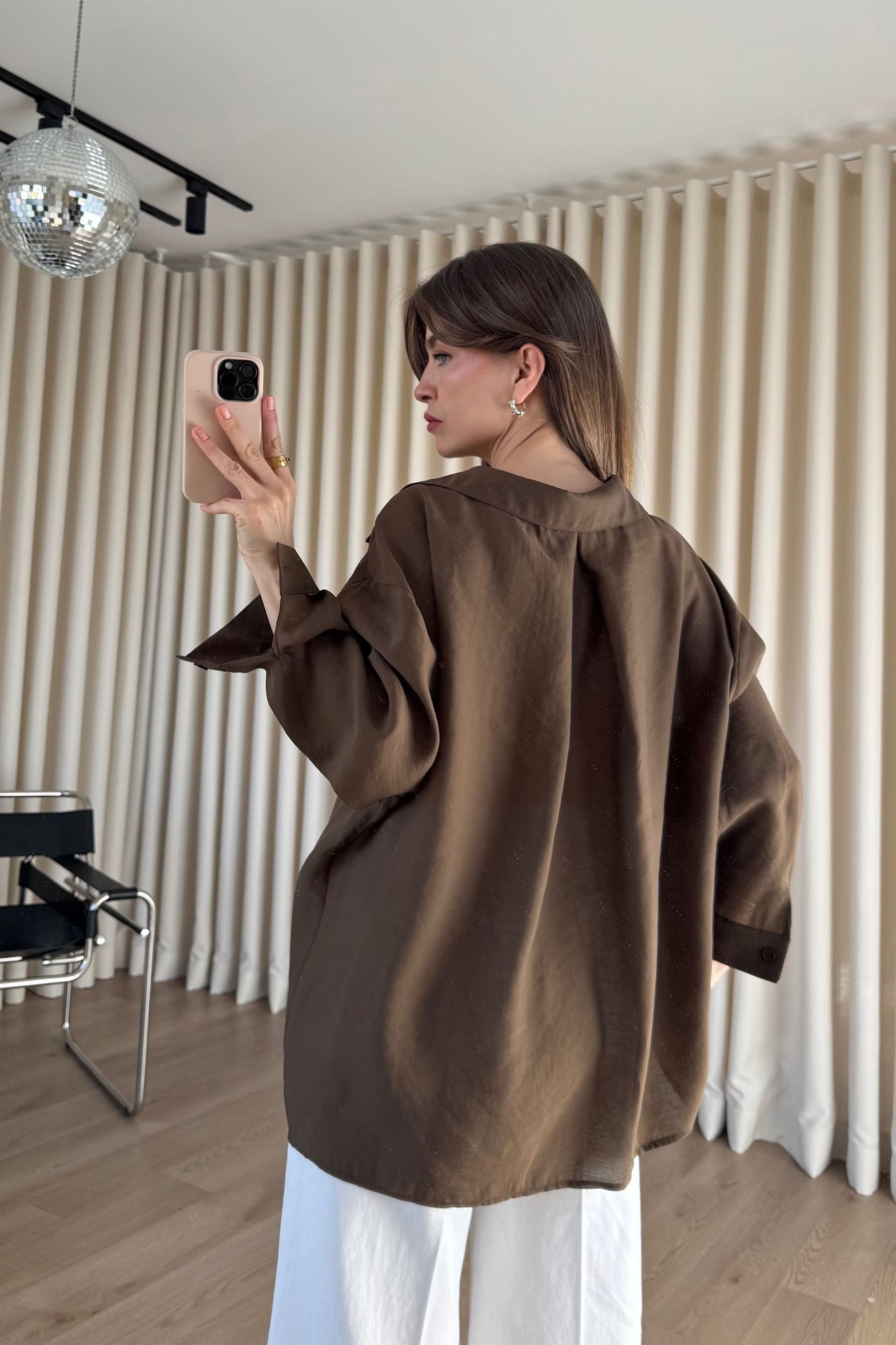 Kahve Oversize Modal Kumaş Gömlek