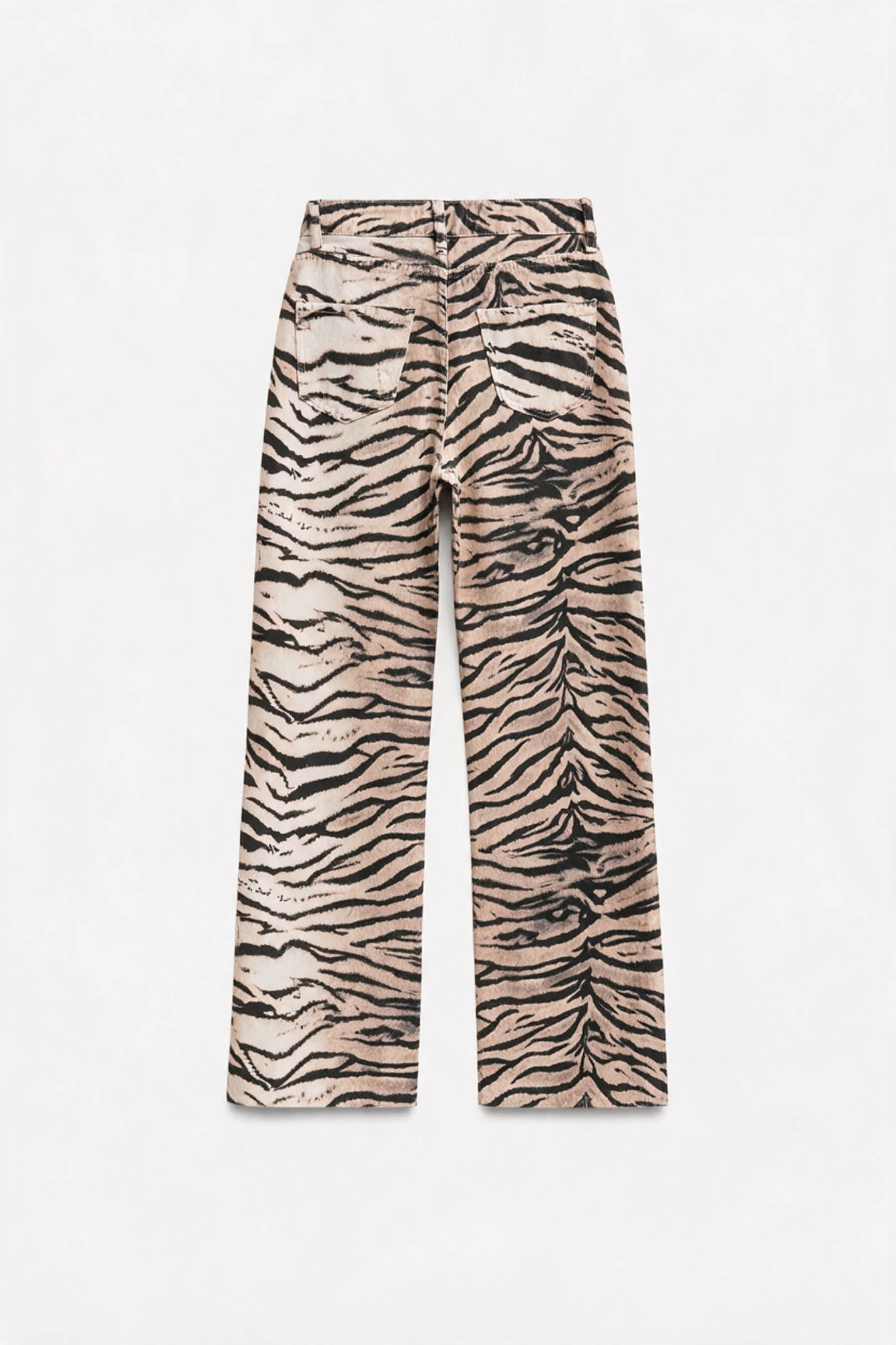 Kahve Siyah Zebra Desenli Yüksek Bel  denim Pantolon