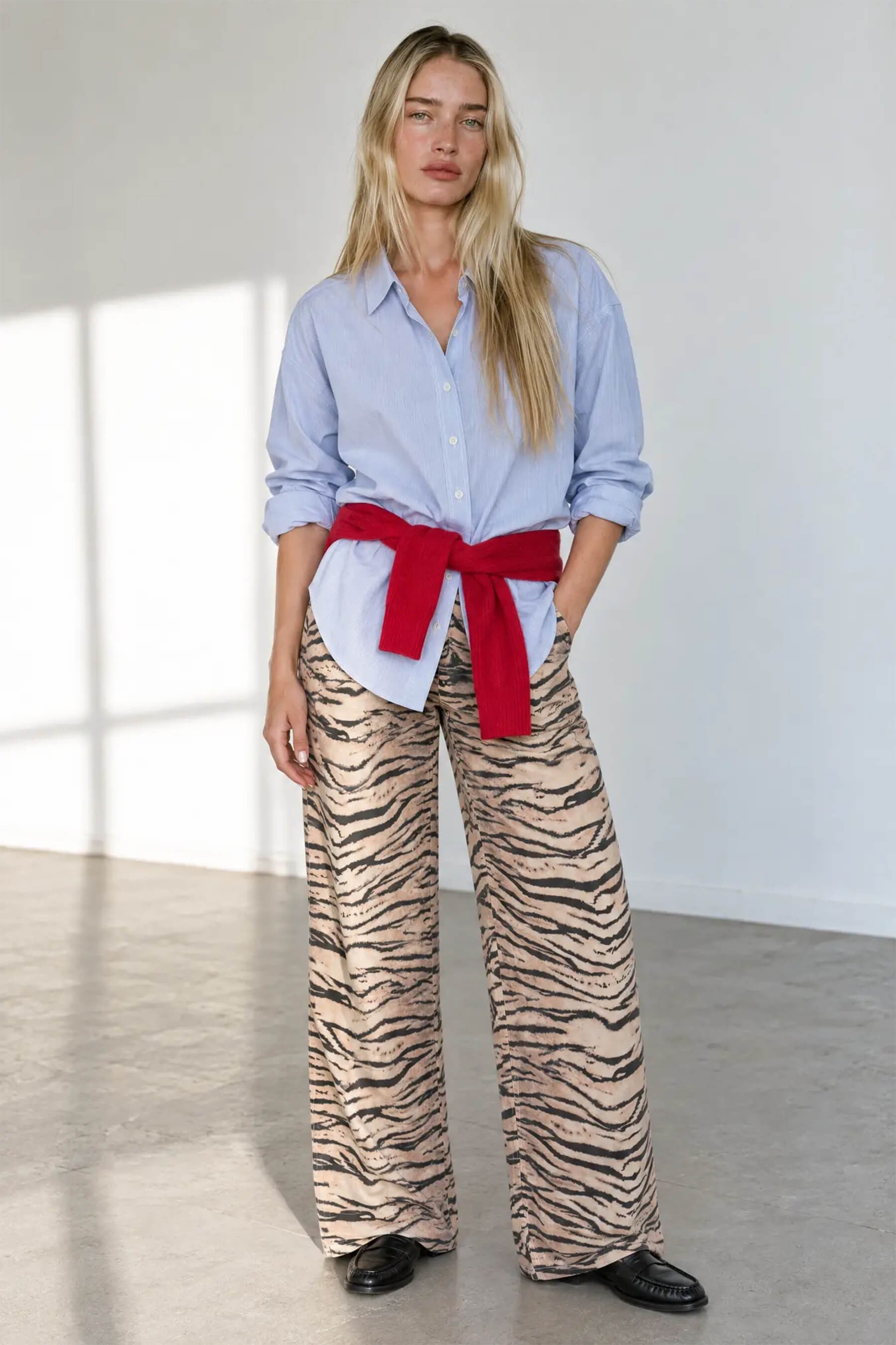 Kahve Siyah Zebra Desenli Yüksek Bel  denim Pantolon