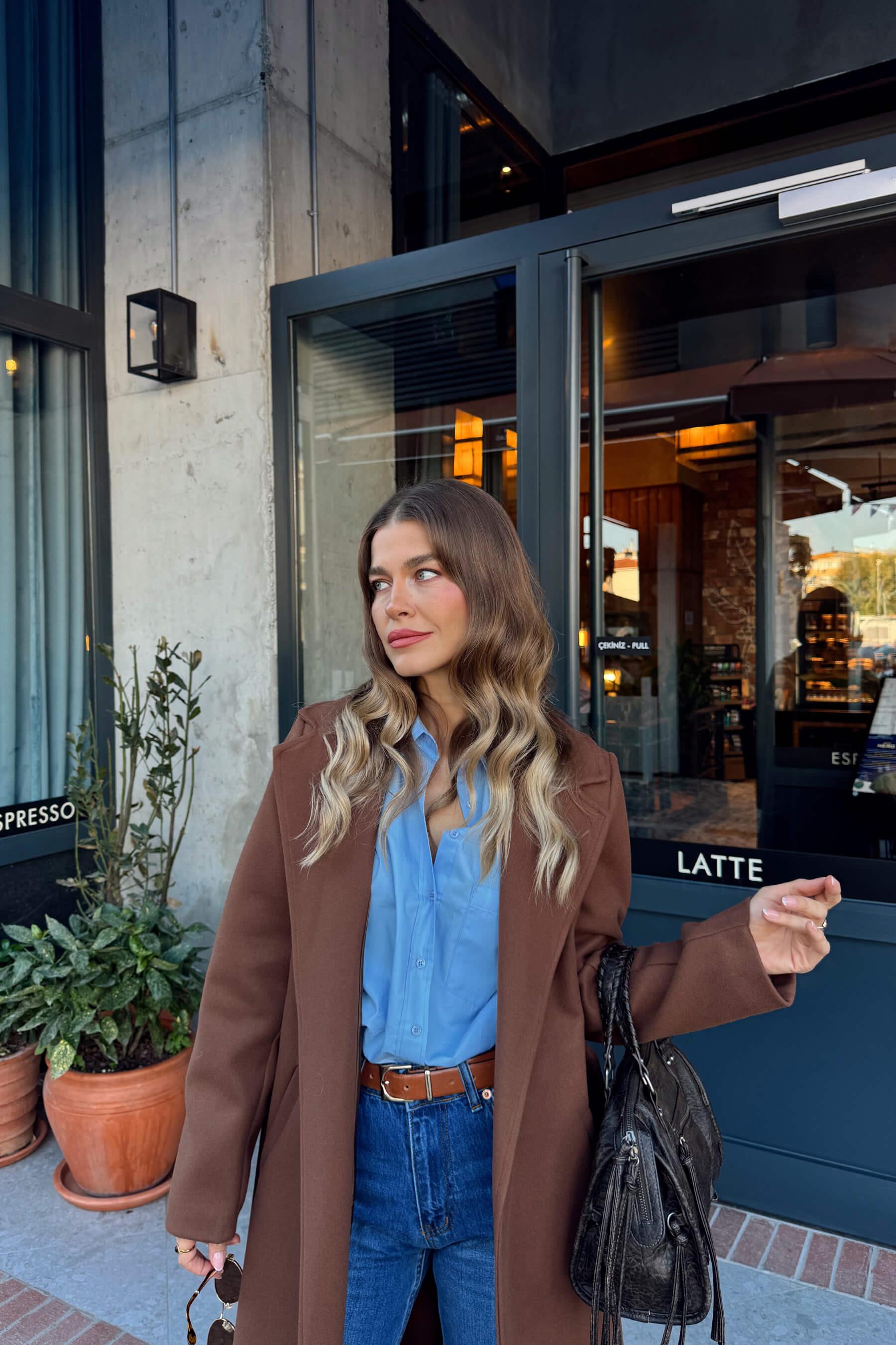 Kahverengi Astarlı Kaşe Kaban