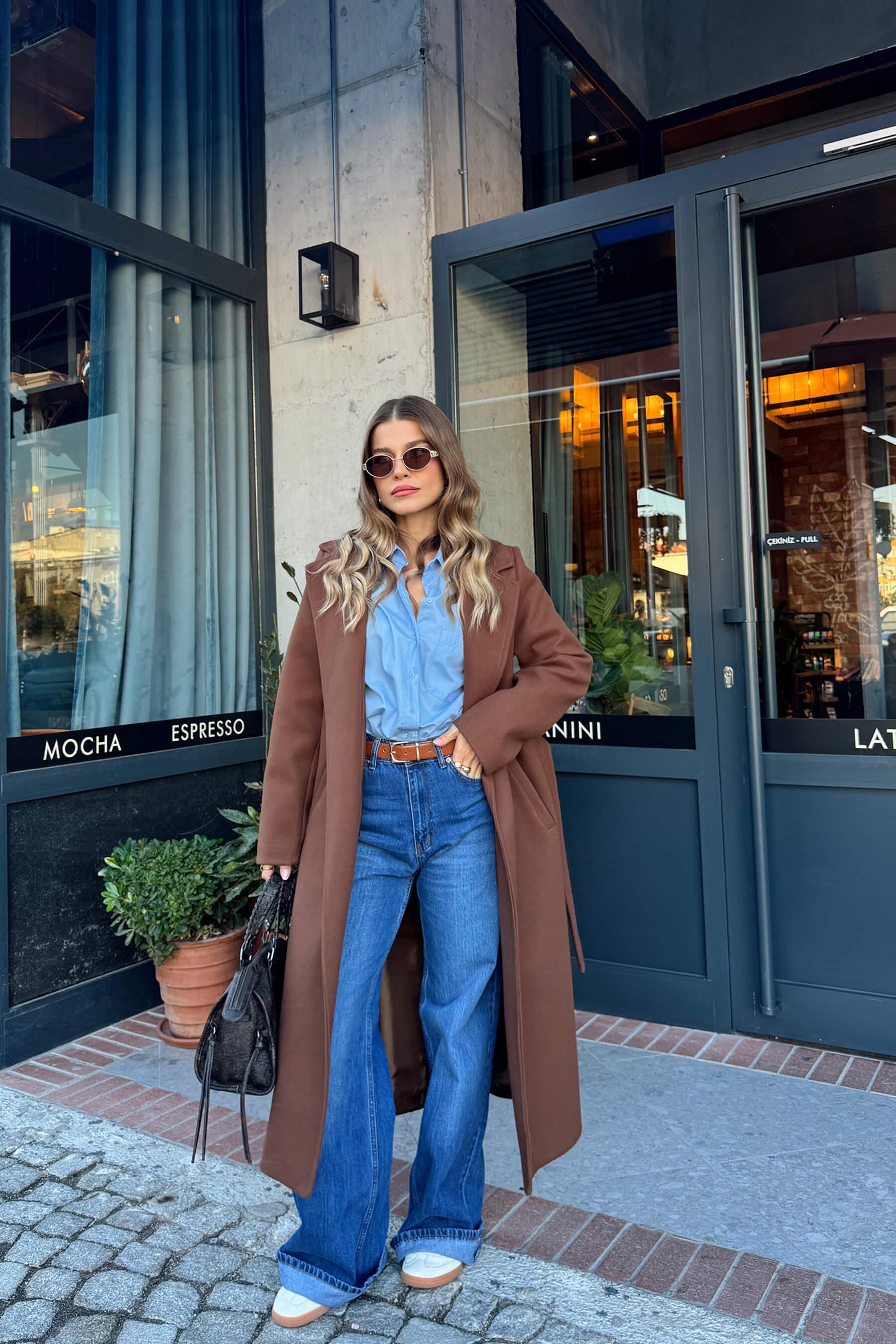 Kahverengi Astarlı Kaşe Kaban