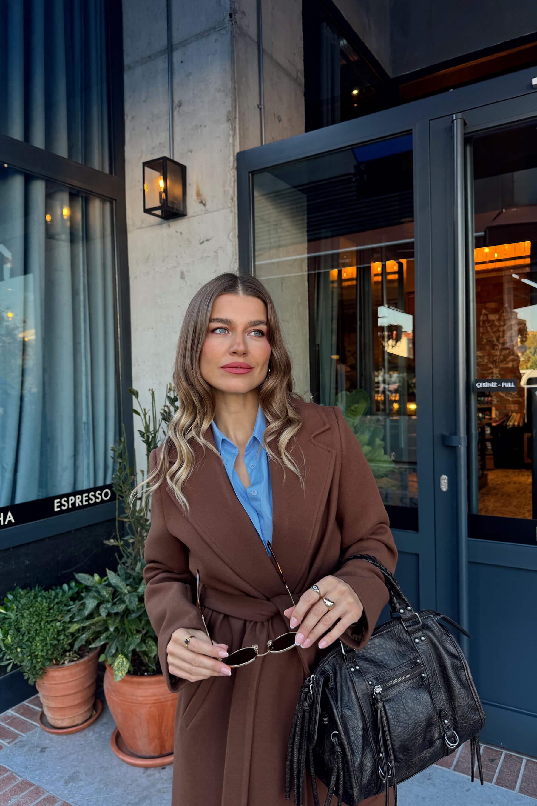 Kahverengi Astarlı Kaşe Kaban