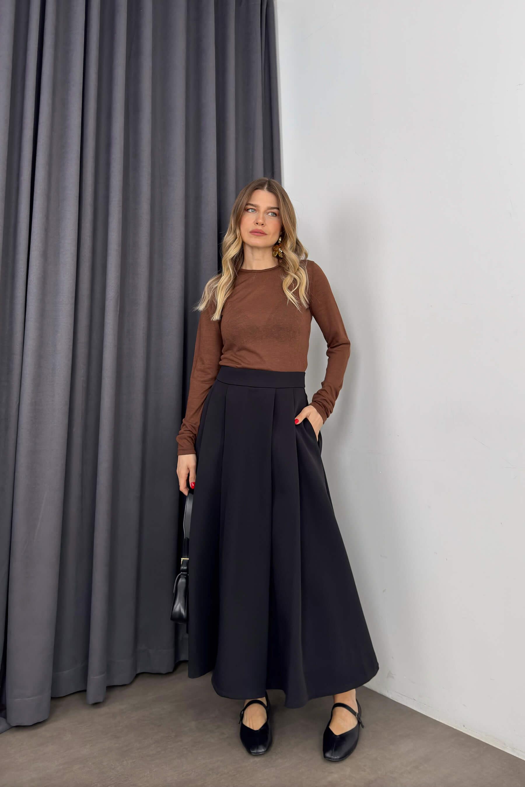 Kahverengi Bisiklet Yaka Premium Body Bluz