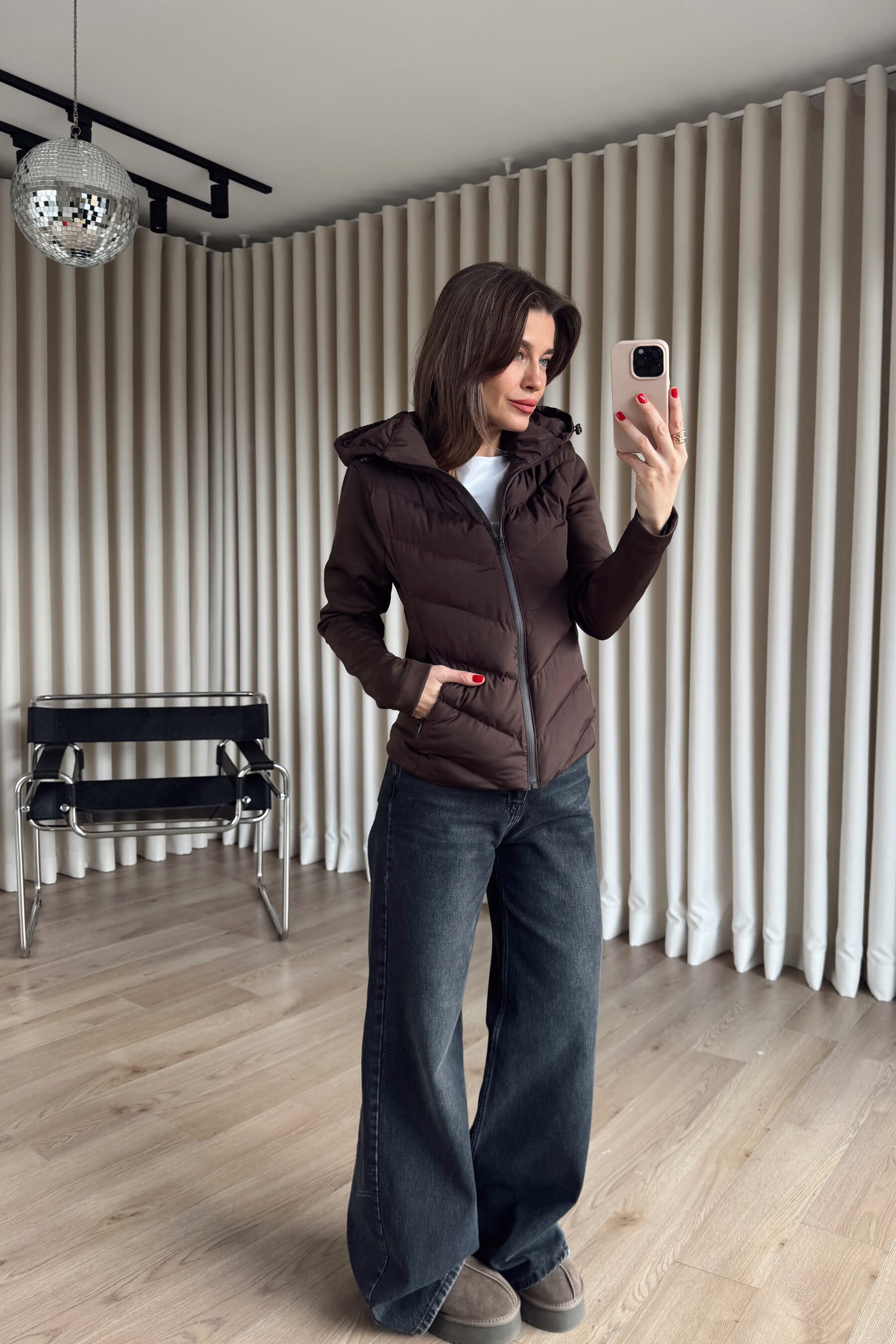 Kahverengi Dalgıç Kumaş Şişme Kapşonlu Mont