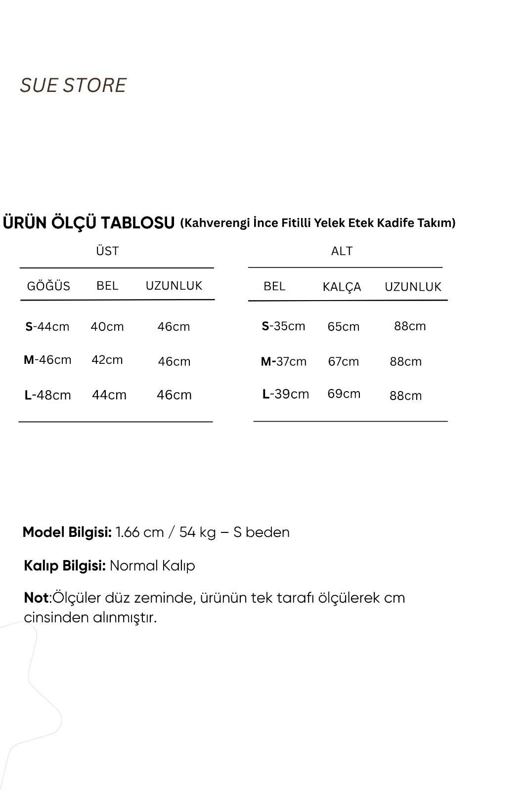 Kahverengi İnce Fitilli Yelek Etek Kadife Takım