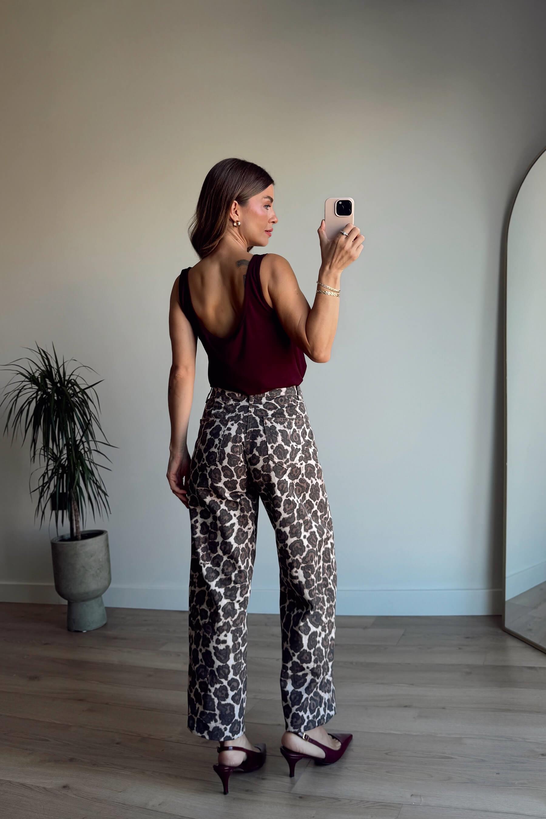 Kahverengi Leopar Desenli Ceket Jean Takım