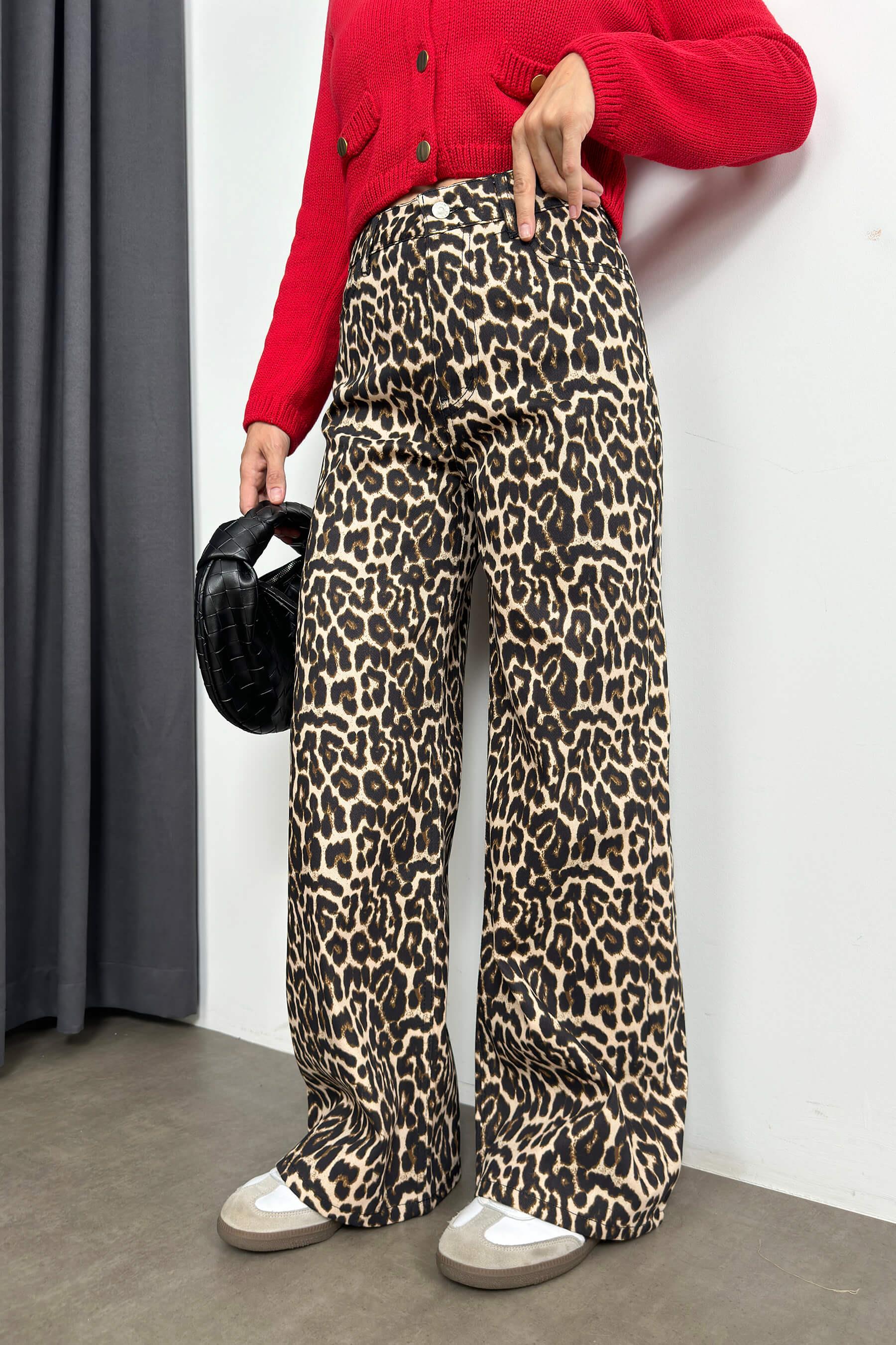 Kahverengi Leopar Desenli Palazzo Jean