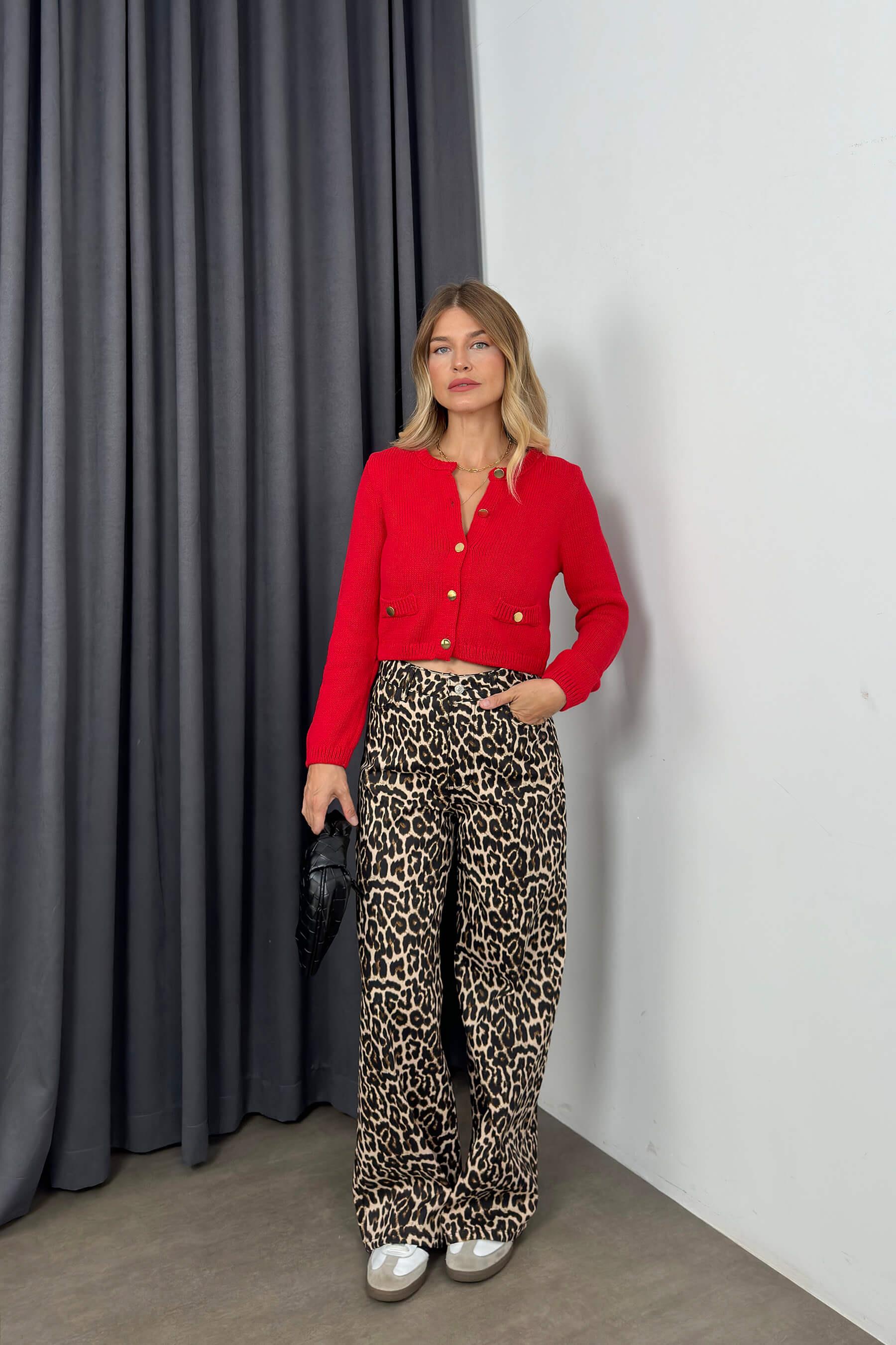 Kahverengi Leopar Desenli Palazzo Jean