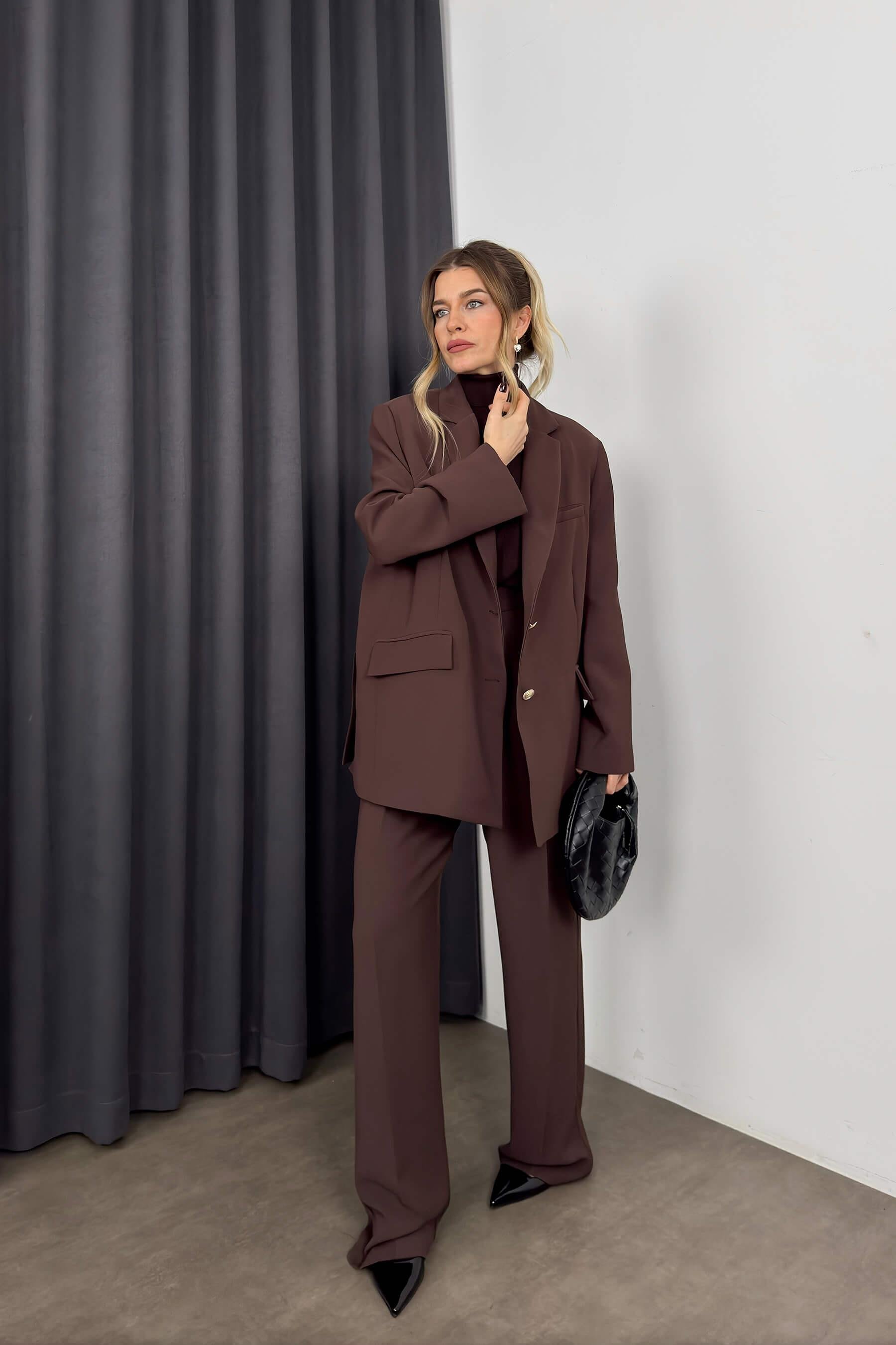 Kahverengi Oversize Ceket Pantolon PremiumTakım