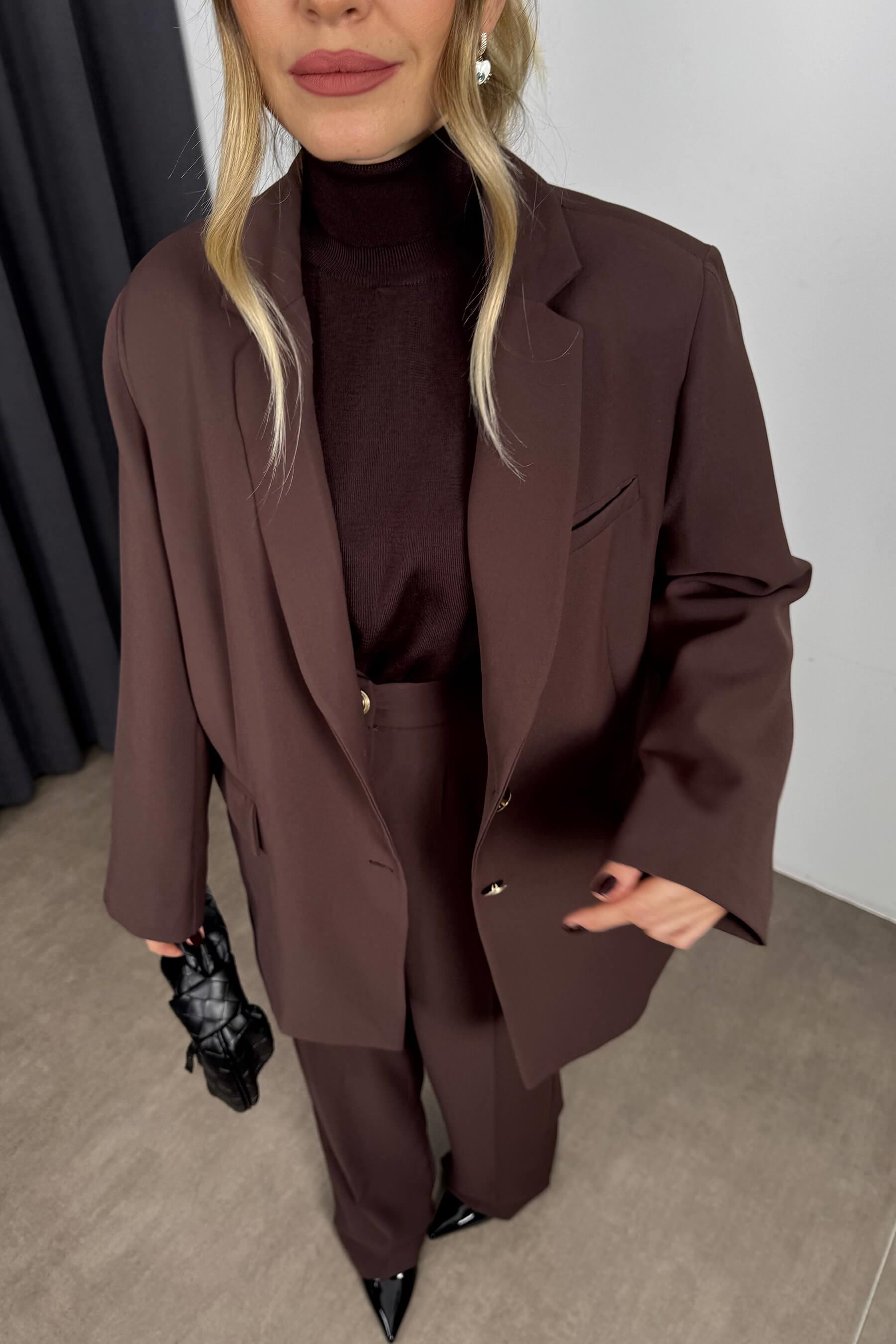 Kahverengi Oversize Ceket Pantolon PremiumTakım