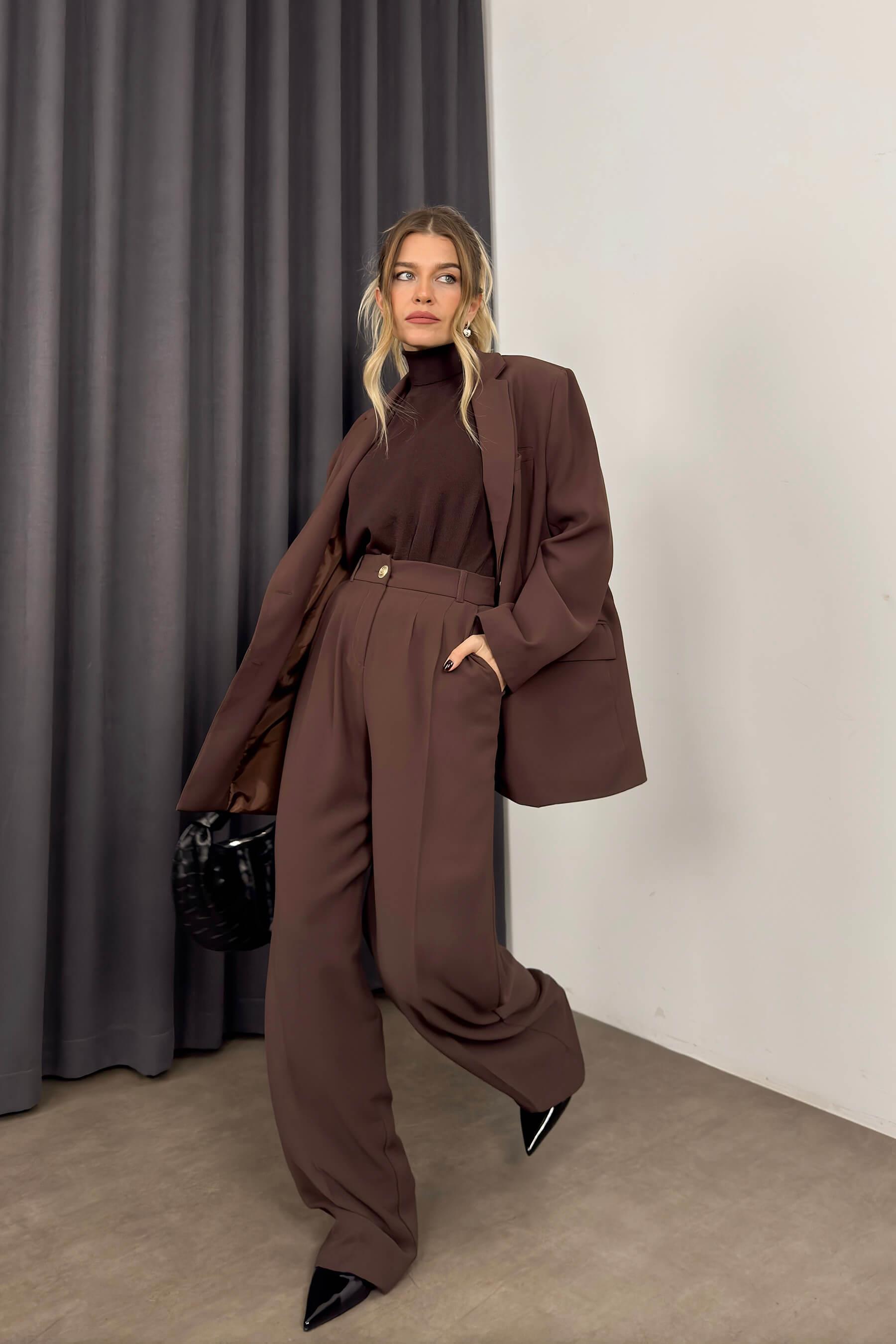 Kahverengi Oversize Ceket Pantolon PremiumTakım