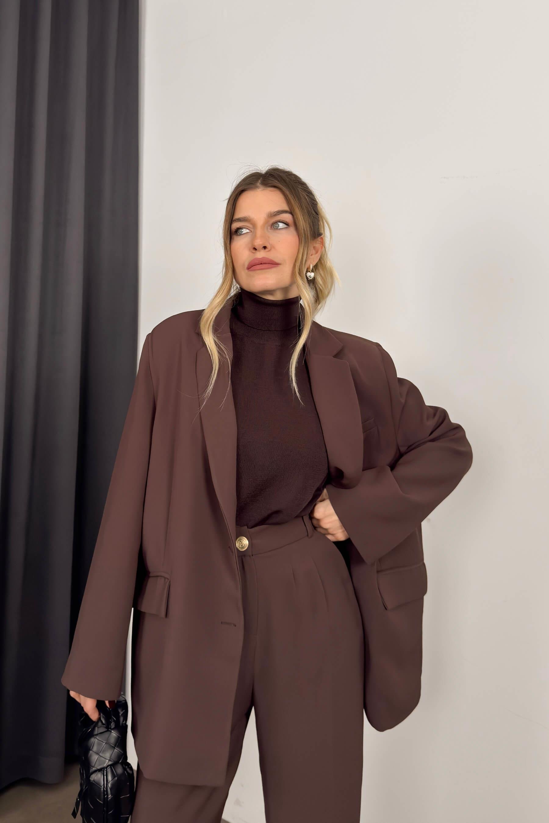 Kahverengi Oversize Ceket Pantolon PremiumTakım