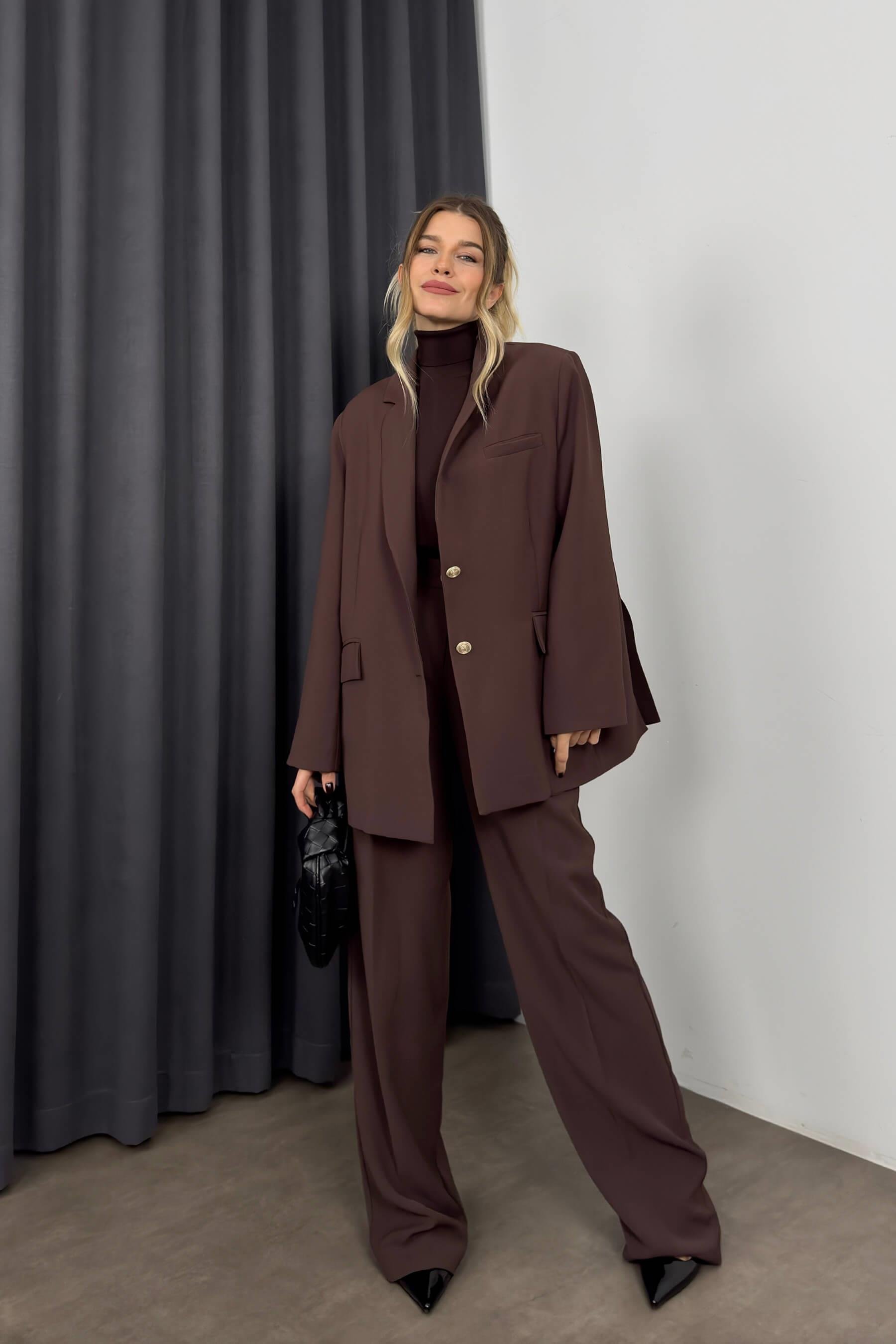 Kahverengi Oversize Ceket Pantolon PremiumTakım