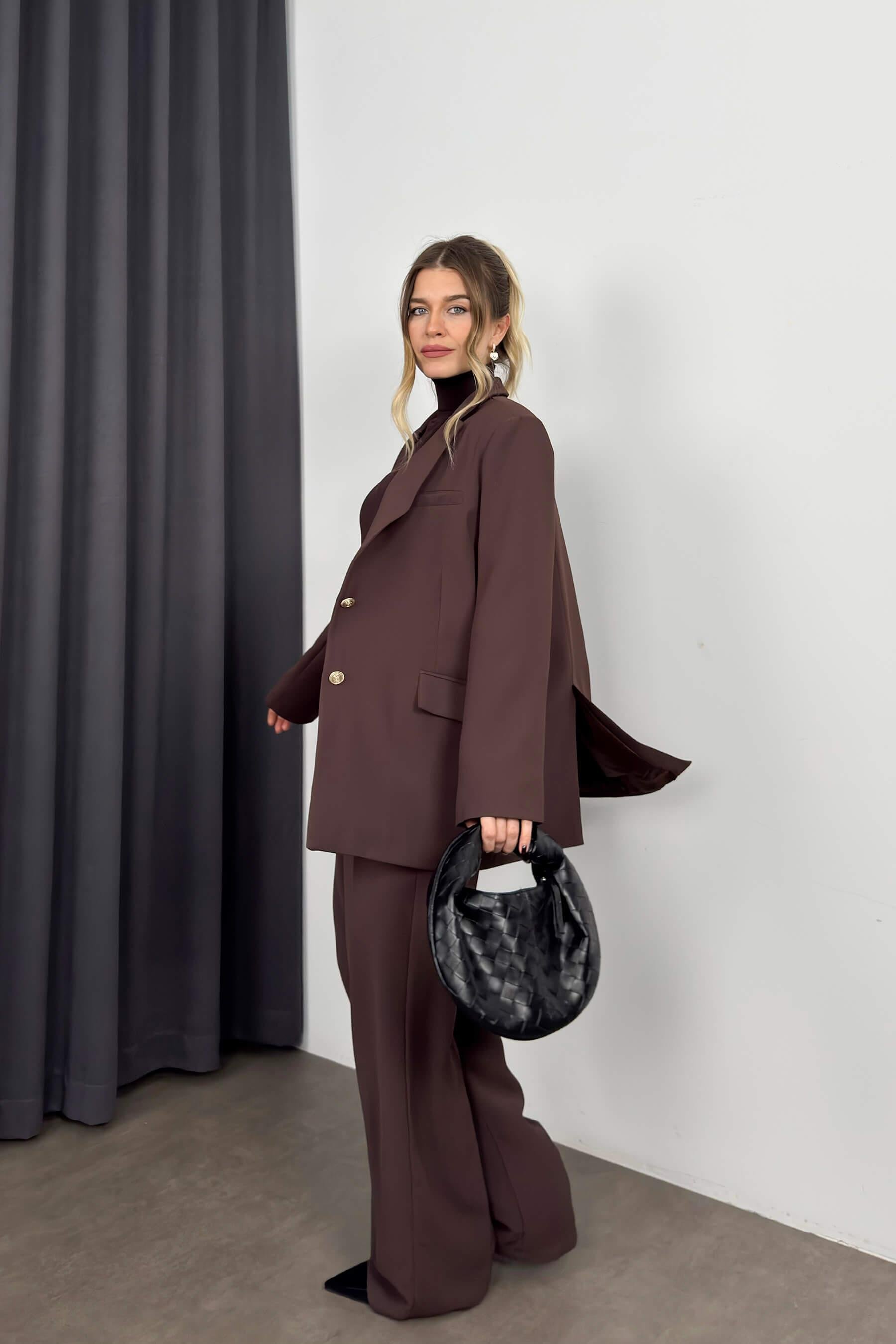 Kahverengi Oversize Ceket Pantolon PremiumTakım