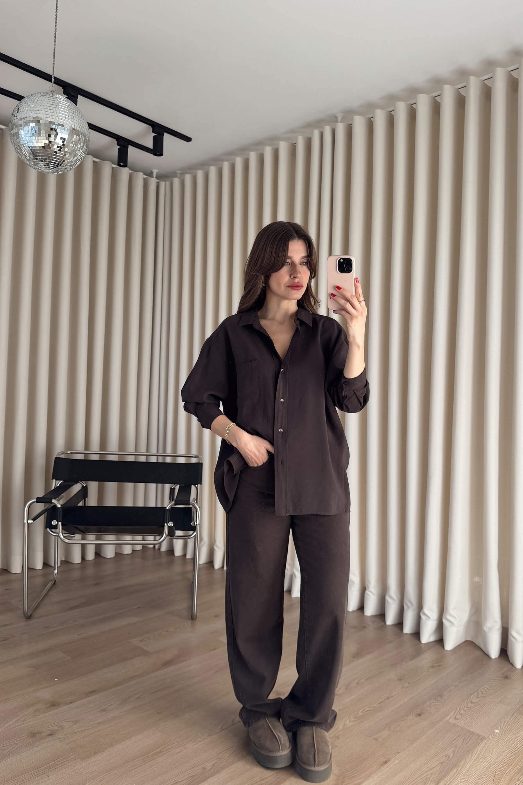 Kahverengi Oversize Modal Kumaş Gömlek