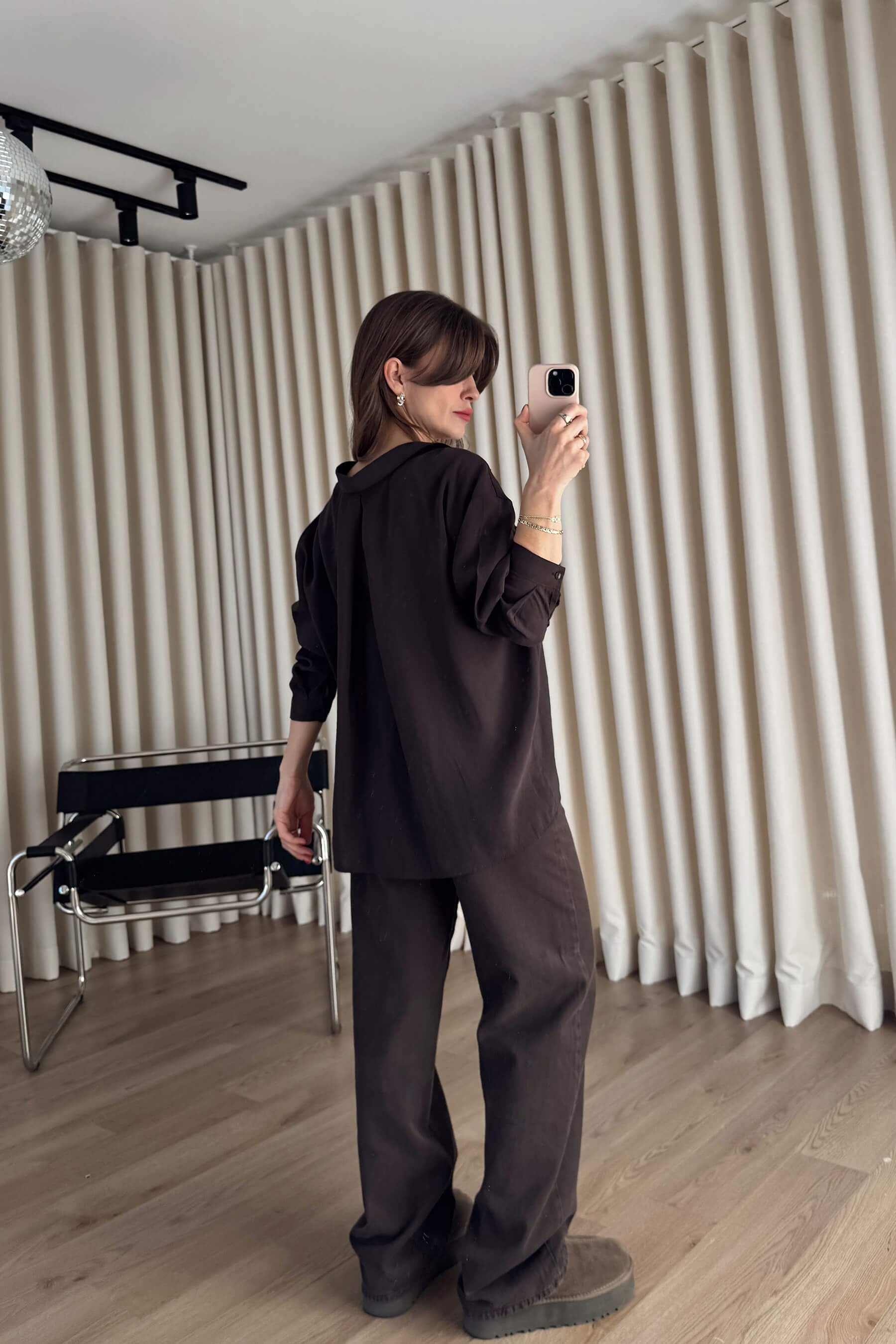 Kahverengi Oversize Modal Kumaş Gömlek