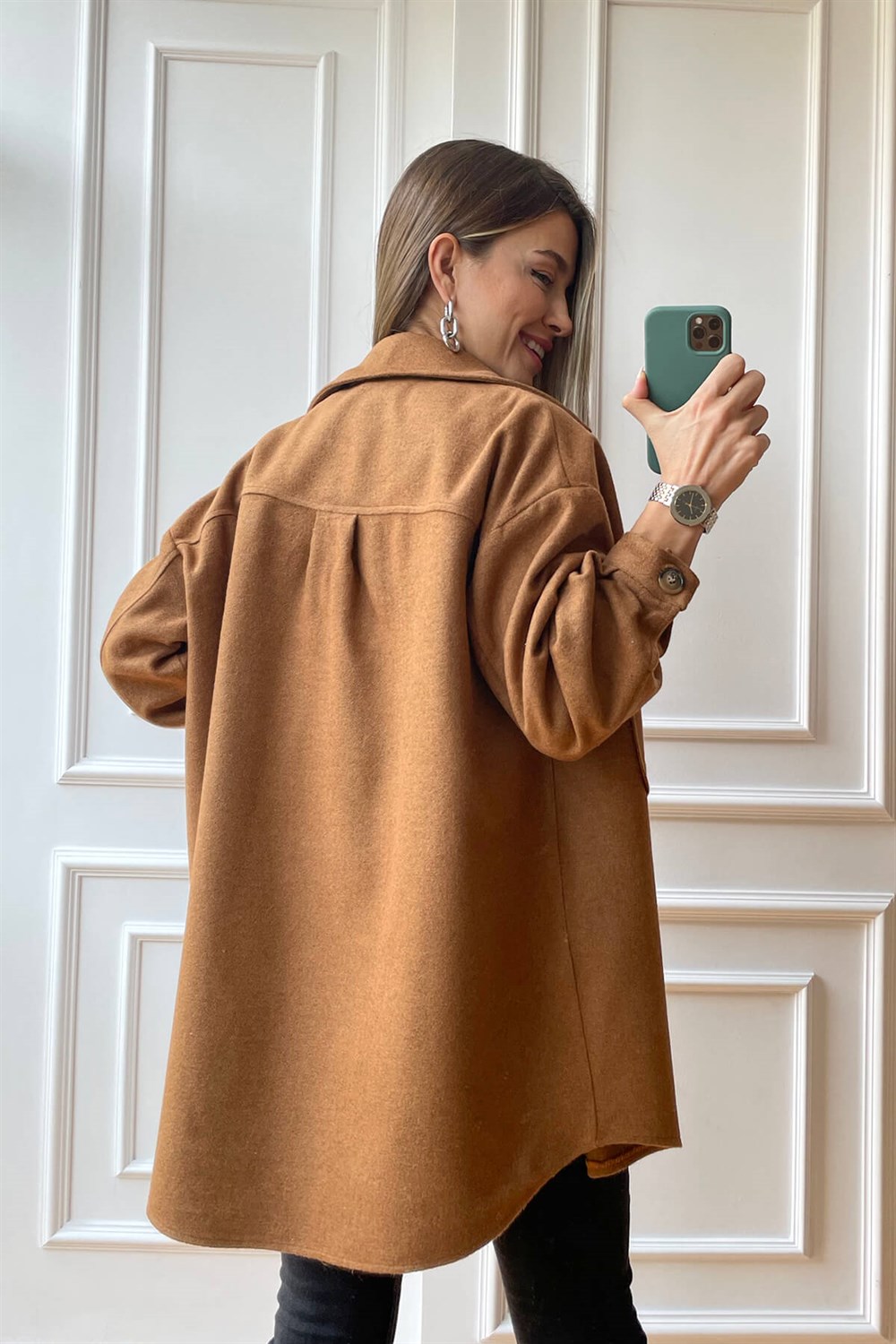 Kiremit Oversize Astarlı Kaşe Gömlek