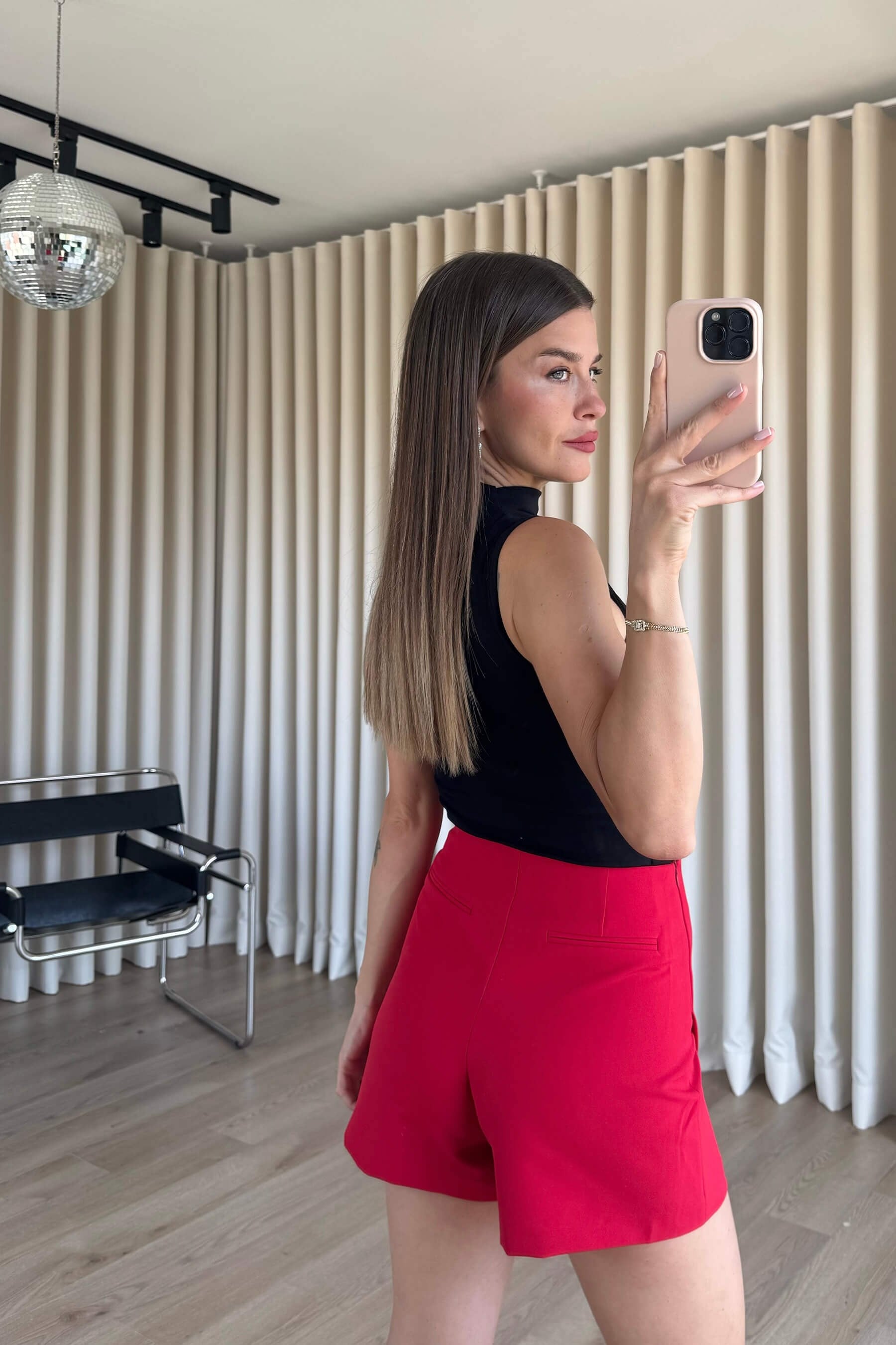 Kırmızı Asimetrik Model Şort Etek