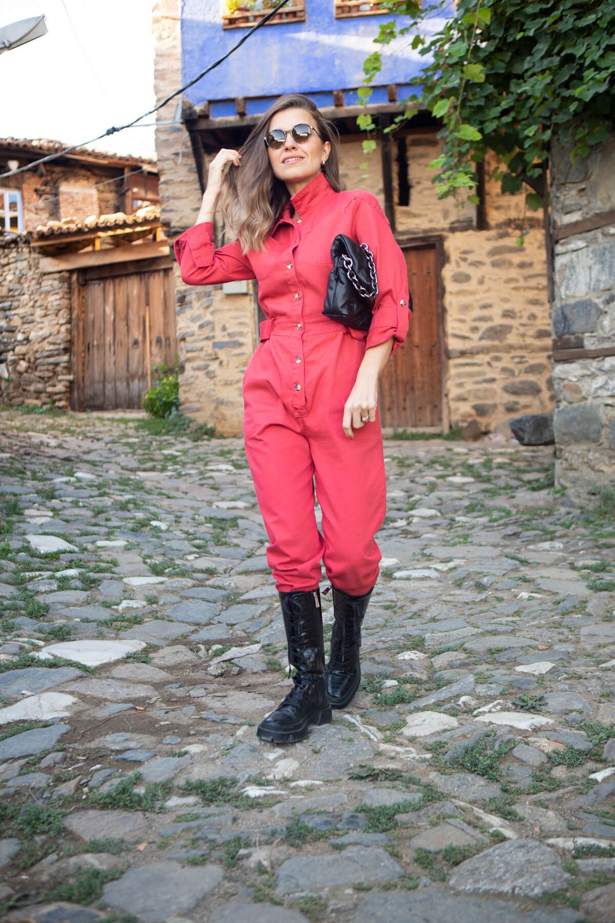 Kırmızı Gizli Cepli Tulum