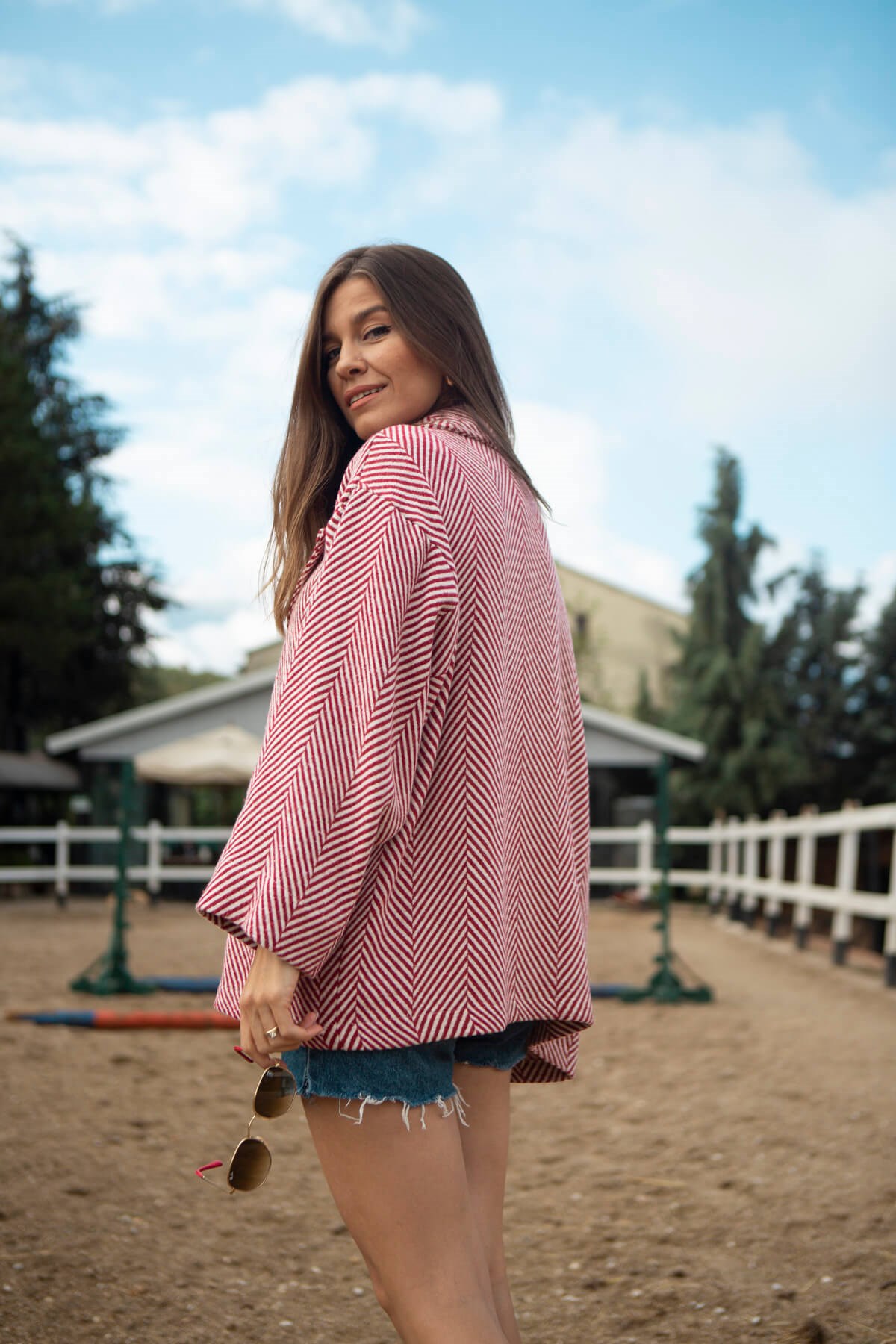 Kırmızı Oversize İnce Kaban