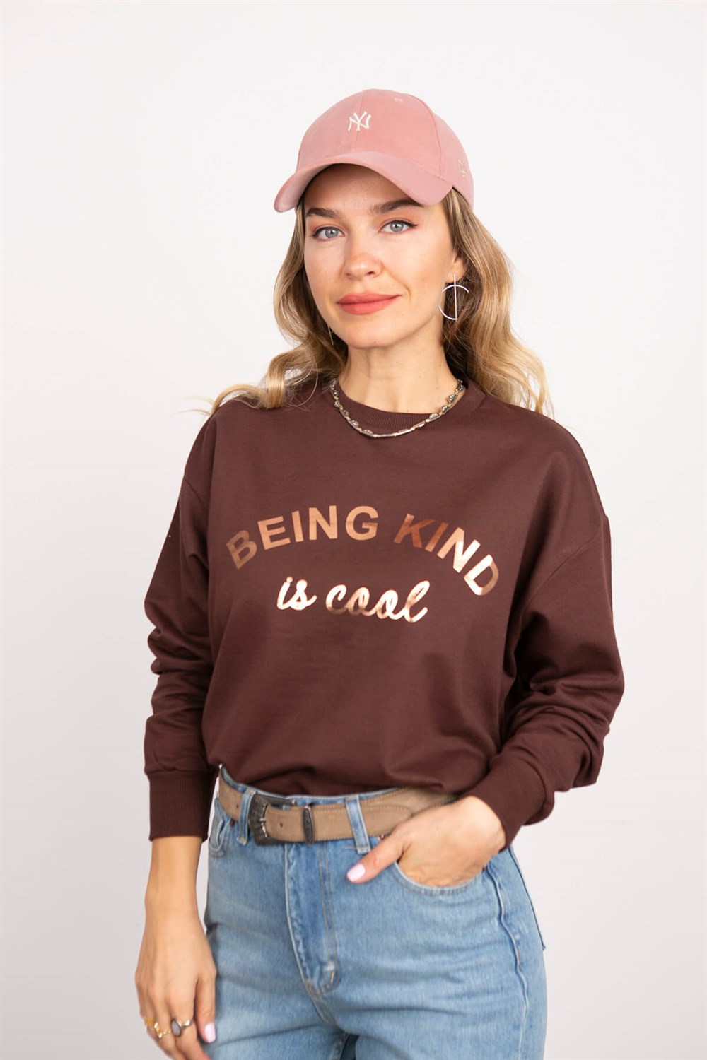 Koyu Kahve Bisiklet Yaka Oversize Sweatshirt