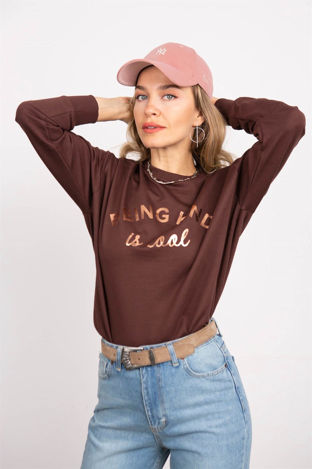 Koyu Kahve Bisiklet Yaka Oversize Sweatshirt