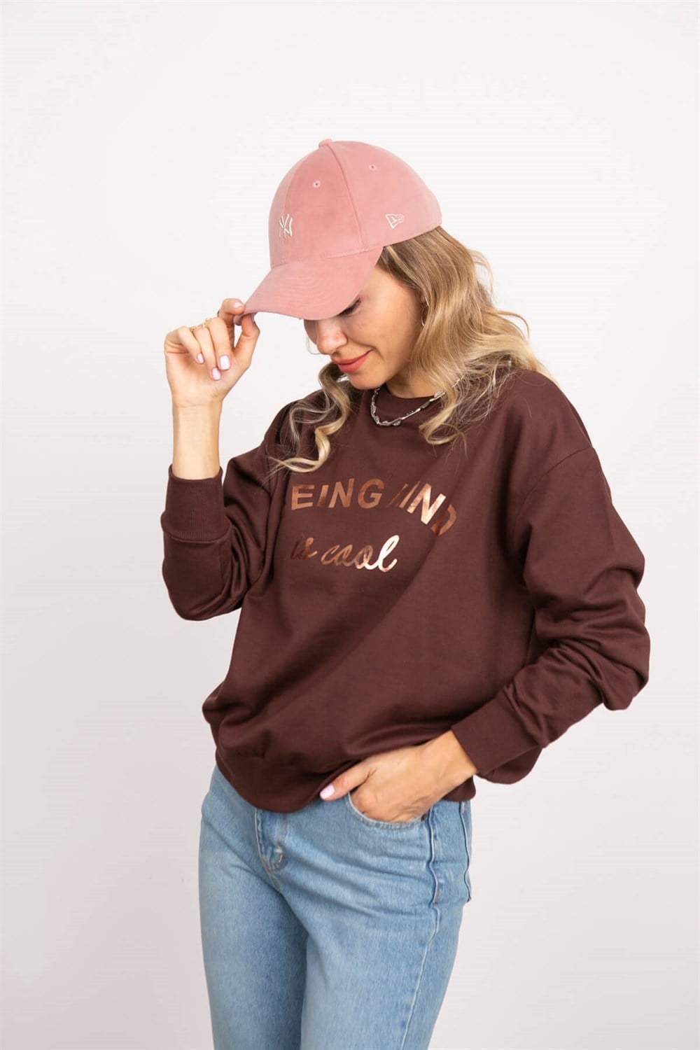 Koyu Kahve Bisiklet Yaka Oversize Sweatshirt