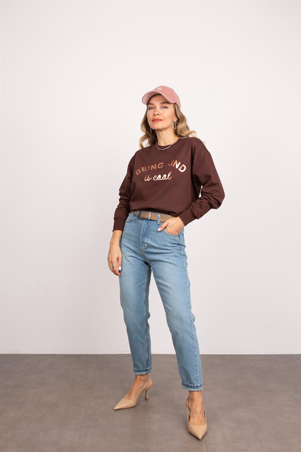 Koyu Kahve Bisiklet Yaka Oversize Sweatshirt